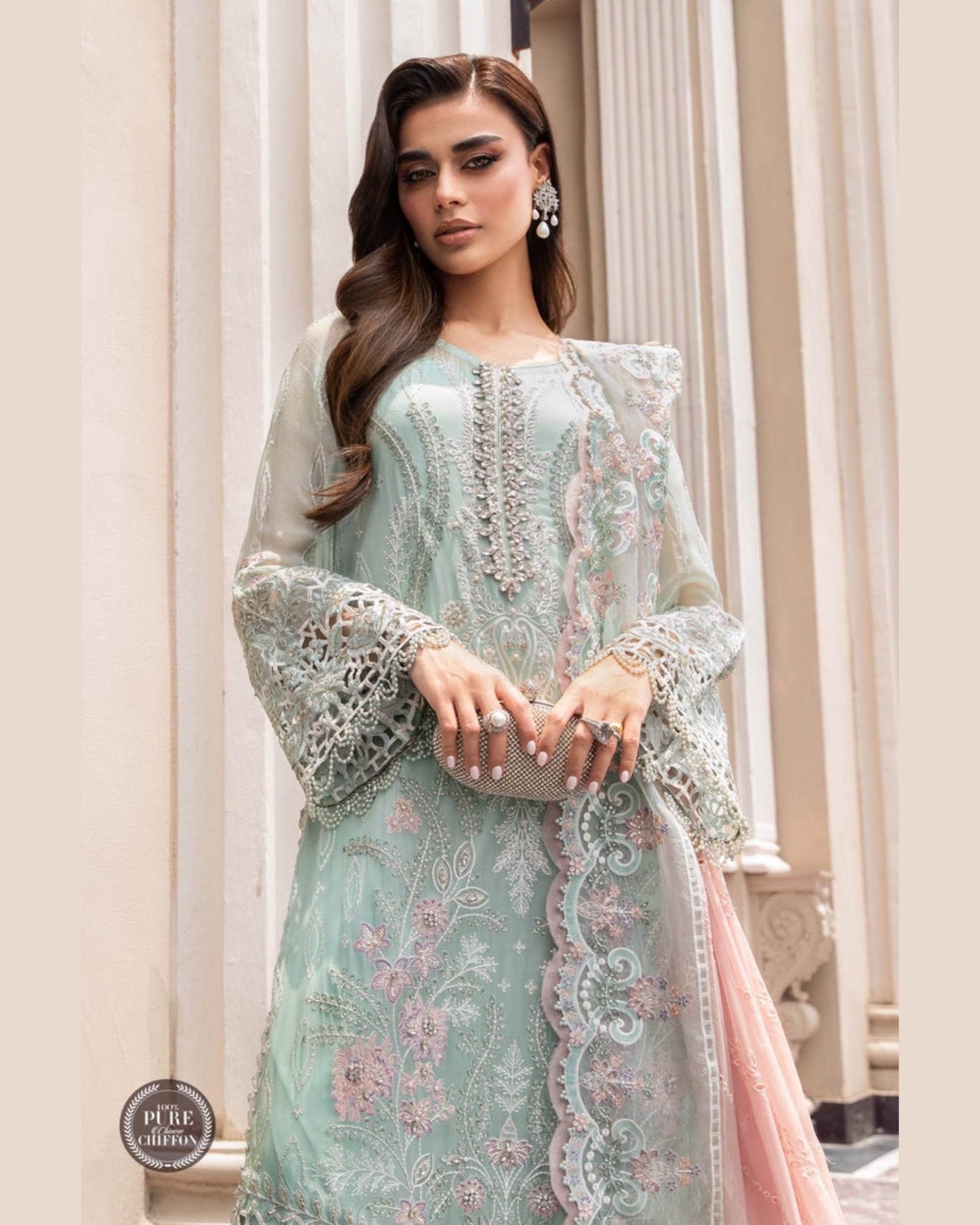 MARIA.B CHIFFON UNSTITCHED EMB SUIT - City Cloth House