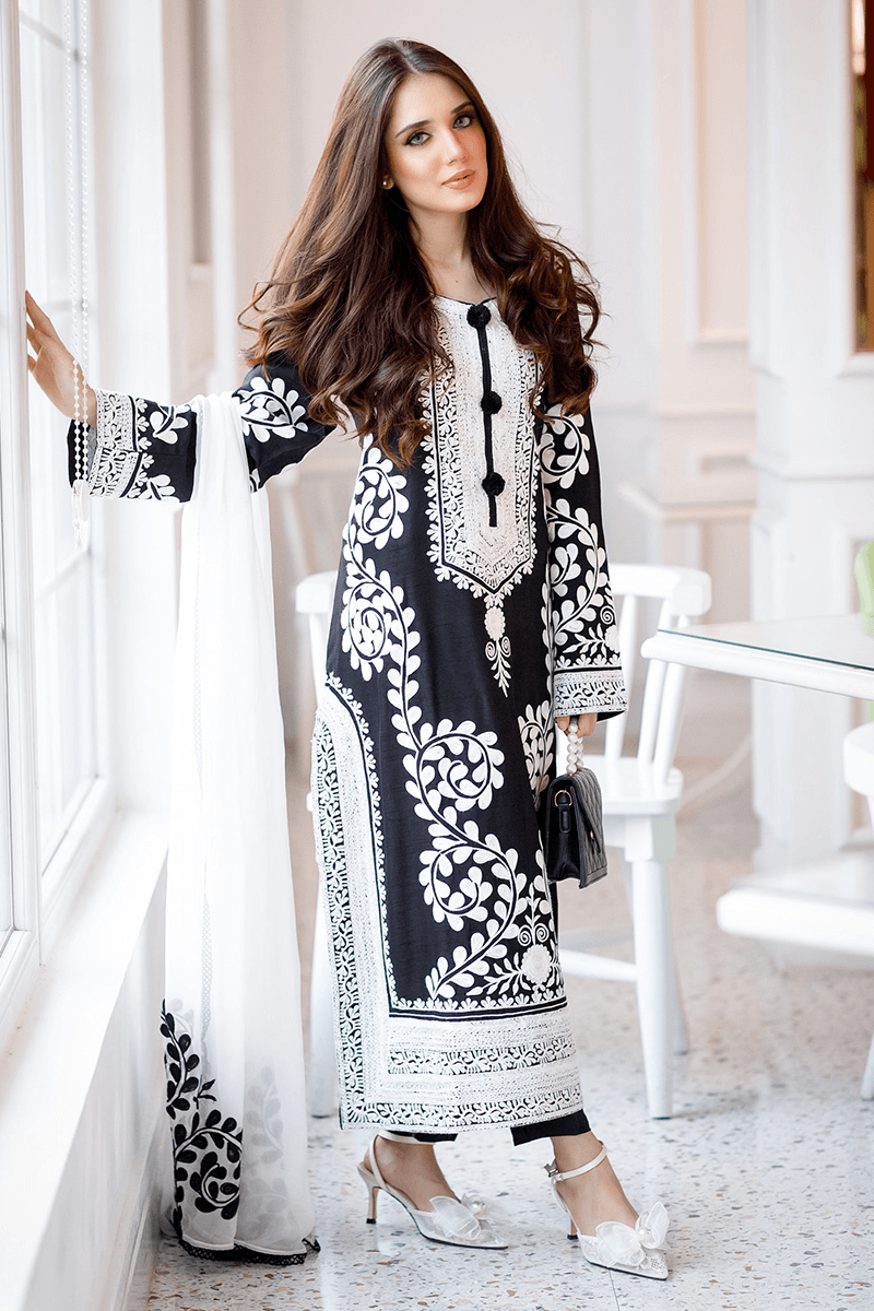 ZARKASHA LINEN UNSTITCHED EMB 3PC