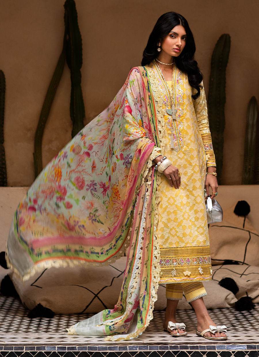FARAH TALIB AZIZ LAWN UNSTITCH EMB 3PC BAHIA SUN (FTA-12) - City Cloth House