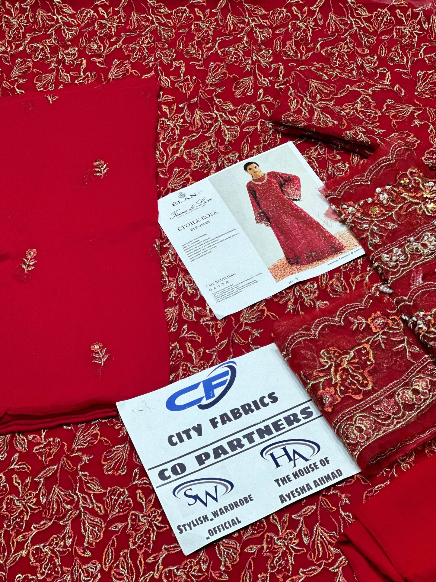 ELAN CHIFFON UNSTITCHED EMB SUIT - City Cloth House
