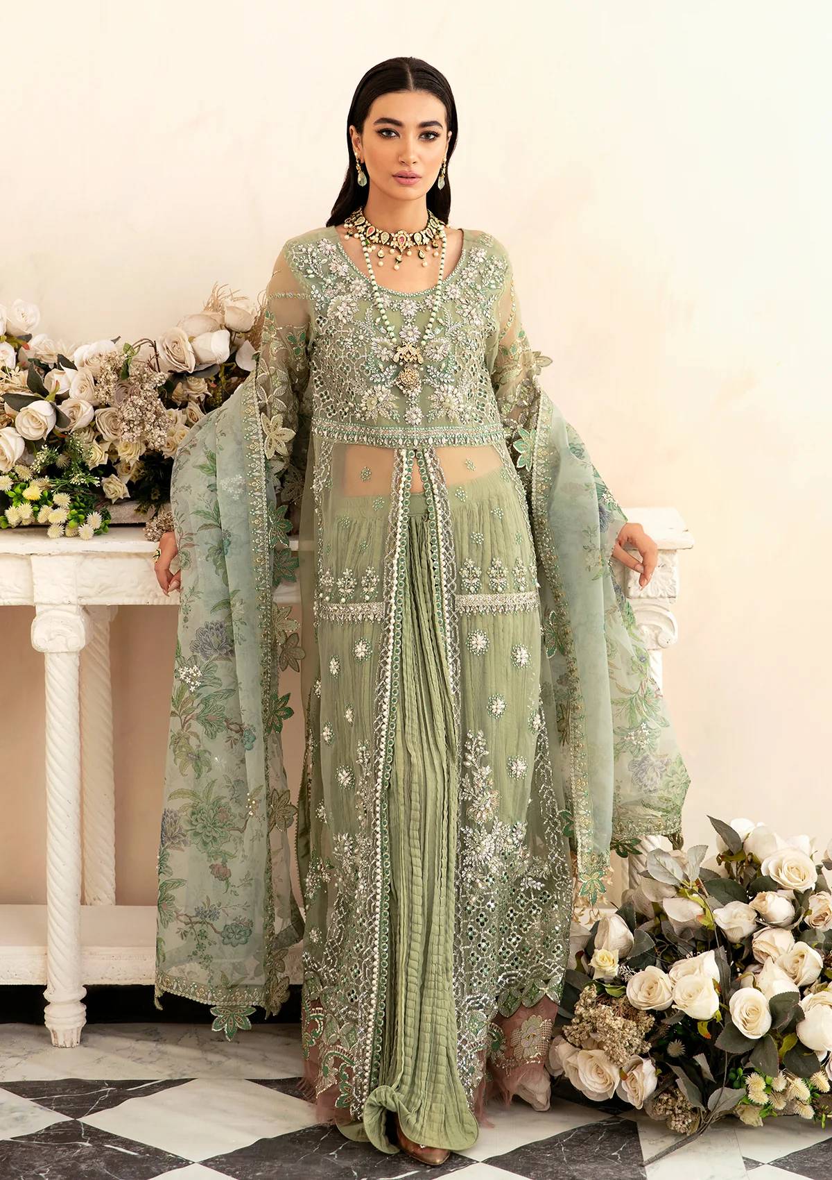 ELAF ORGANZA UNSTITCHED EMB SUIT