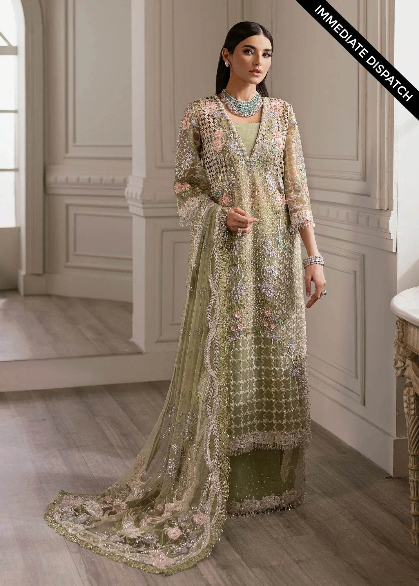 CRIMSON ORGANZA UNSTITCHED EMB SUIT - City Cloth House