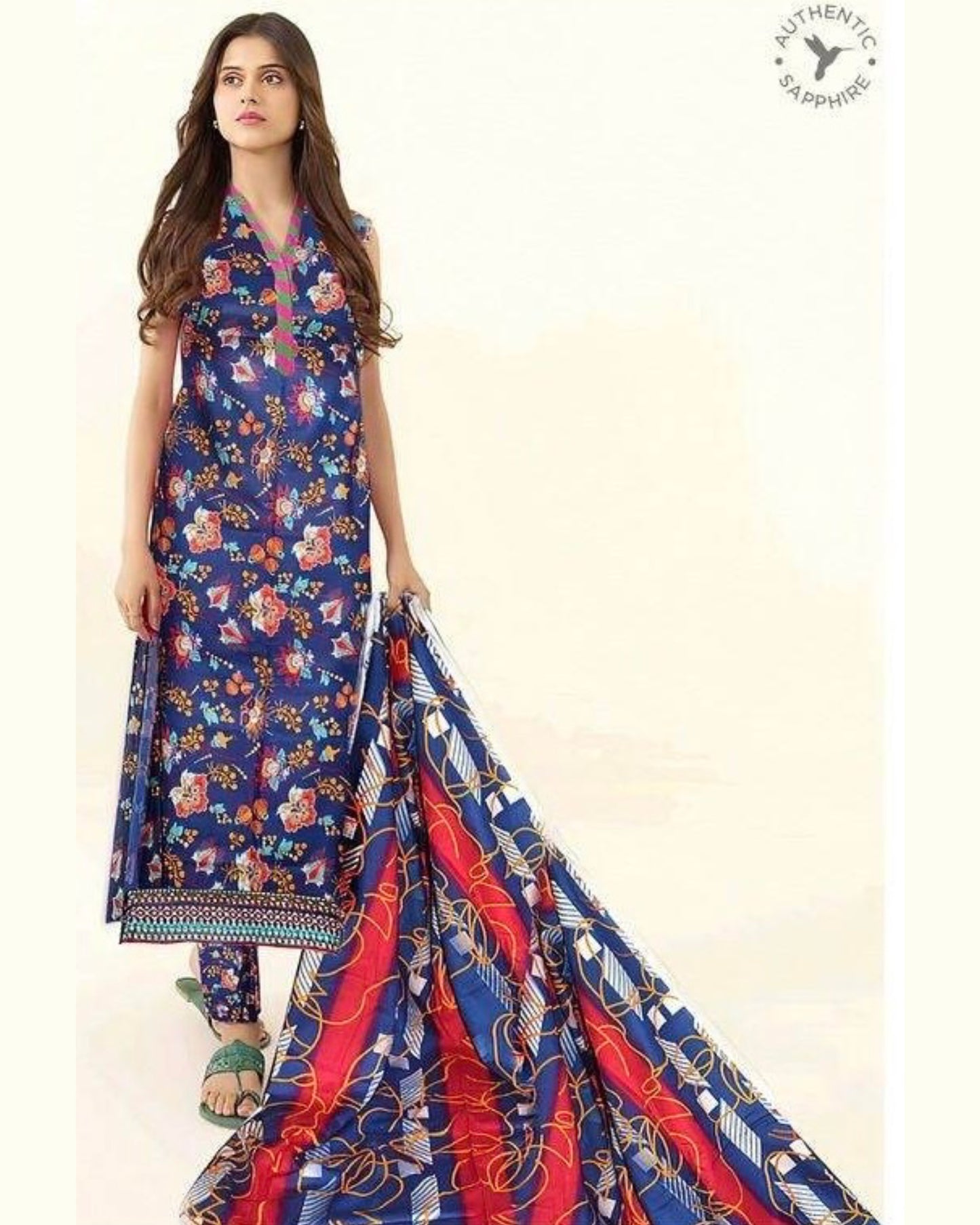 SAPPHIRE KHADDAR UNSTICH PRINTED 3PC