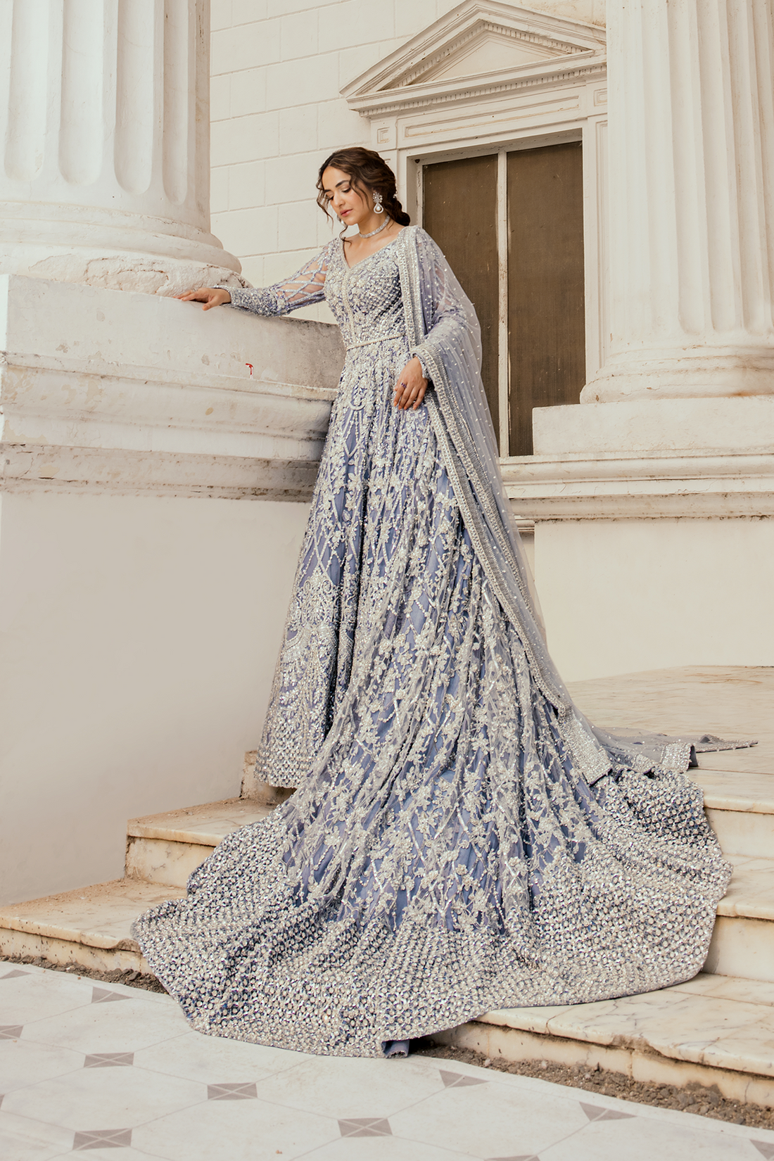 ERUM KHAN ORGANZA UNSTITCHED EMB IRIS MAXI