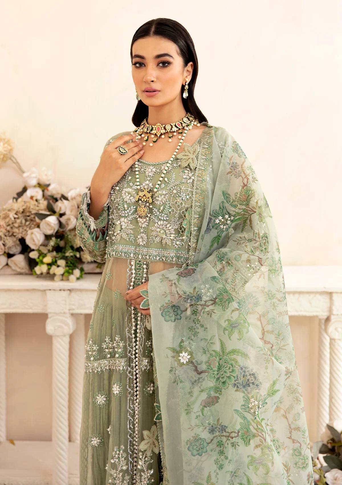 ELAF ORGANZA UNSTITCHED EMB SUIT