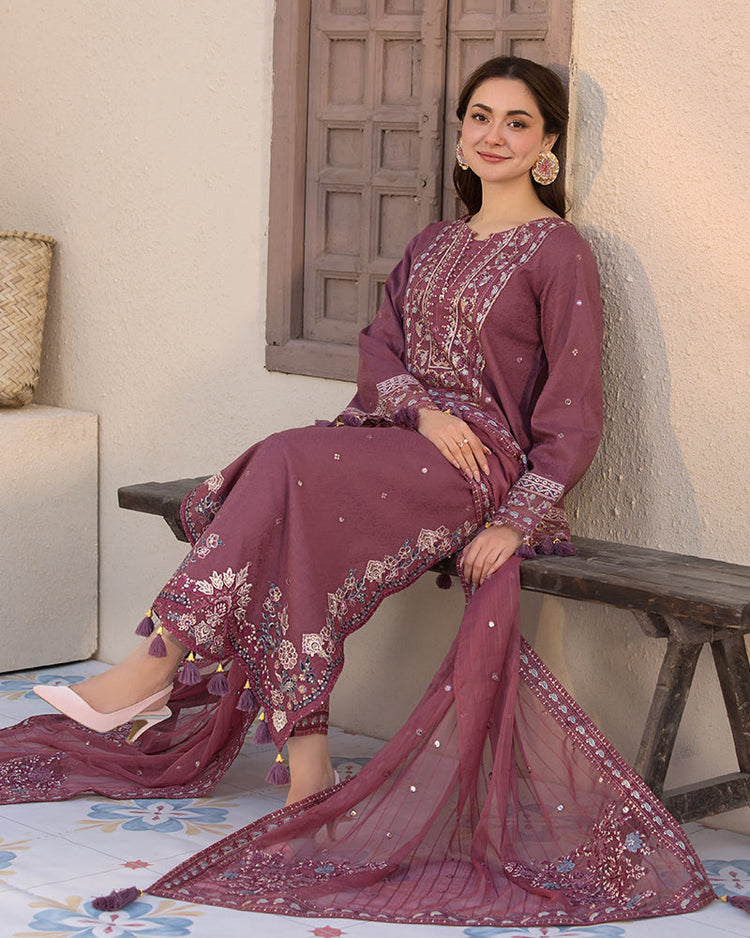 QALAMKAR DHANAK UNSTITCHED EMB 3PC
