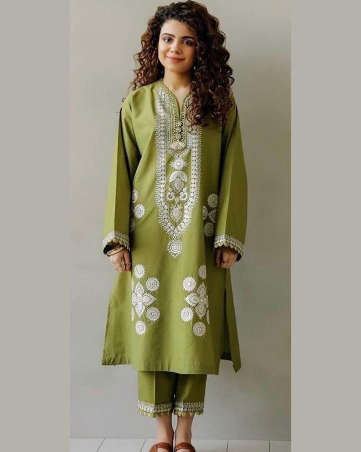 ETHNIC LINEN UNSTITCHED EMB 2PC