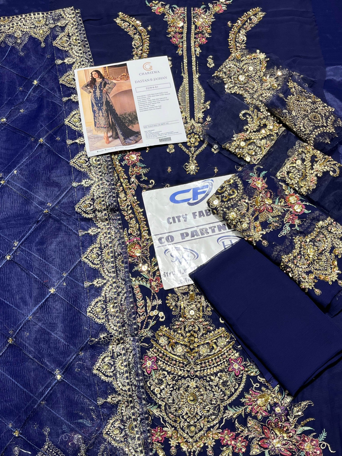 CHARIZMA CHIFFON UNSTITCHED EMB SUIT - City Cloth House
