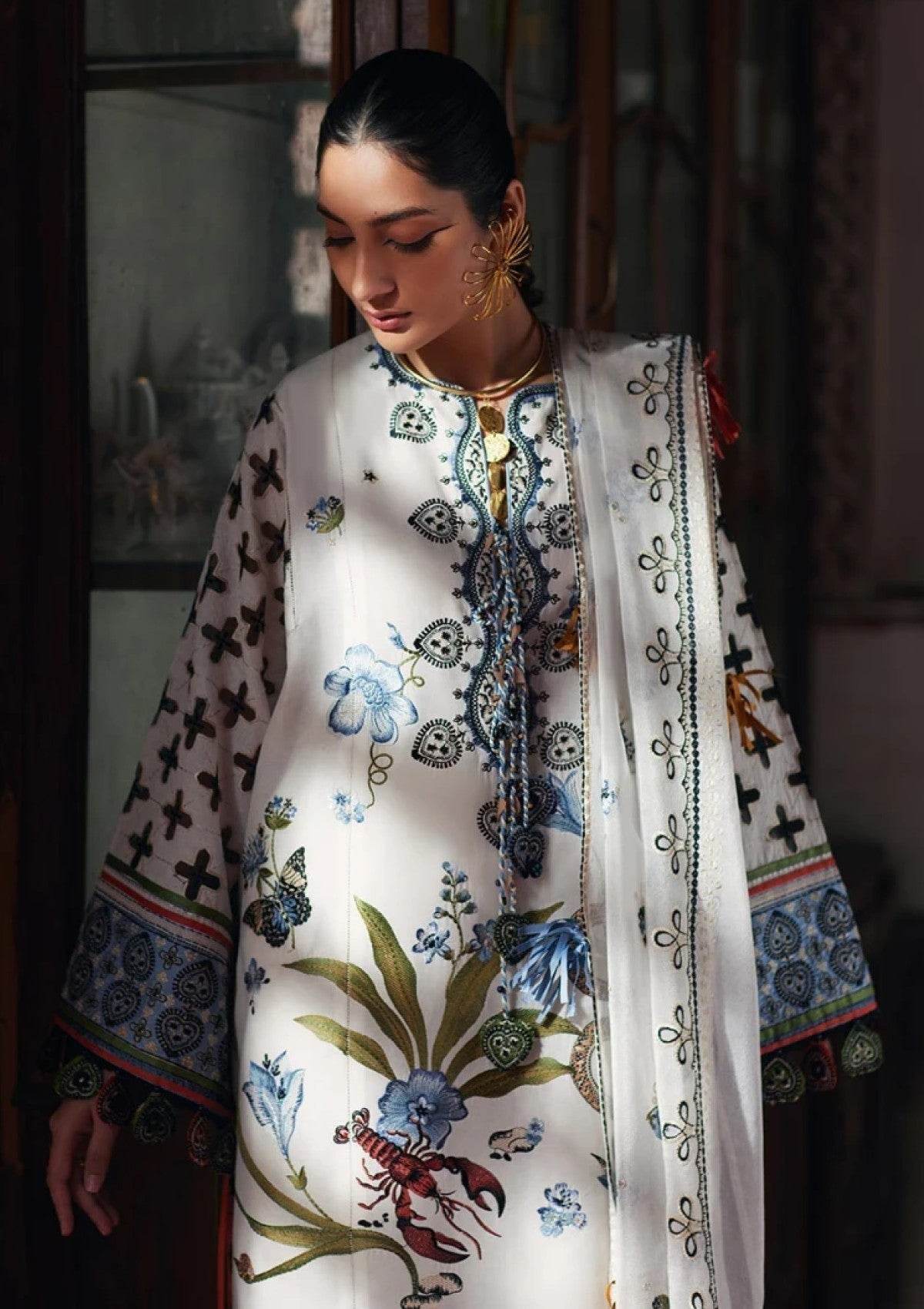 ELAF LAWN UNSTICH EMB 3PC AZUREH B EL25-4 B - City Cloth House