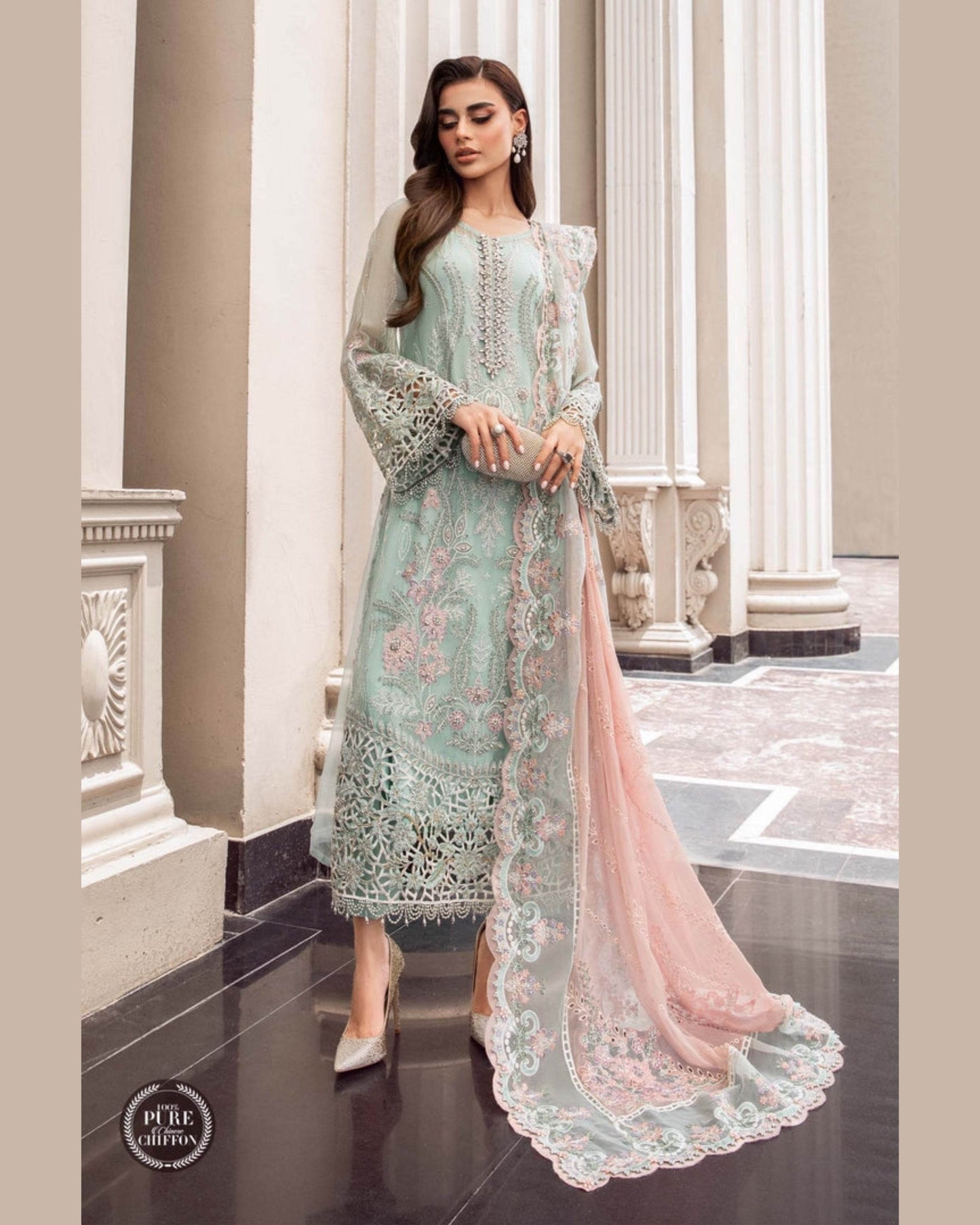 MARIA.B CHIFFON UNSTITCHED EMB SUIT - City Cloth House