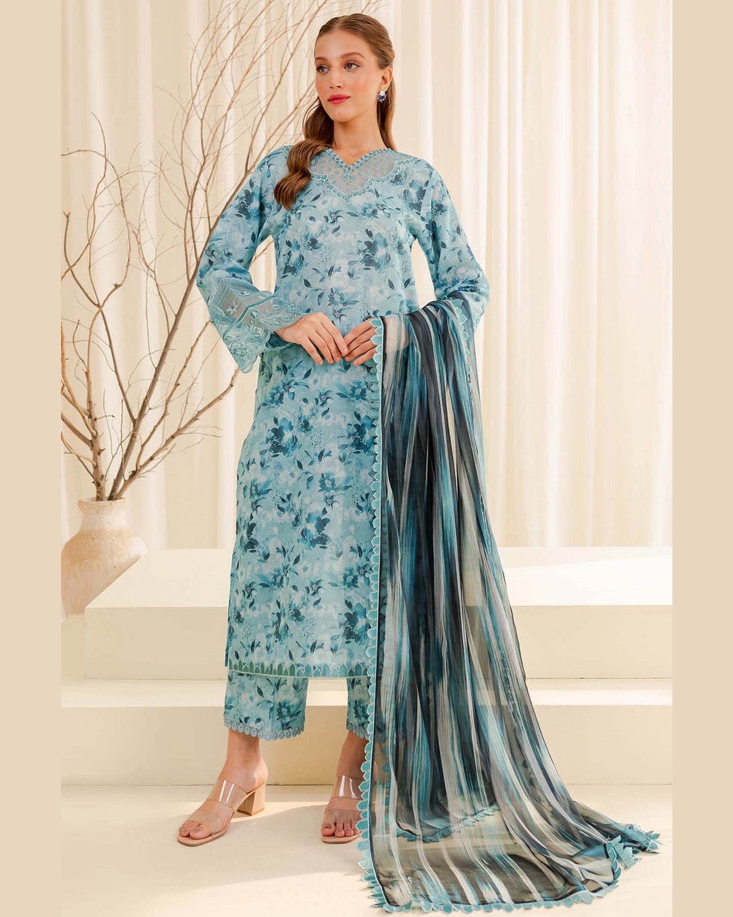 BAROQUE LAWN PRINTED UNSTICH 3PC - City Cloth House