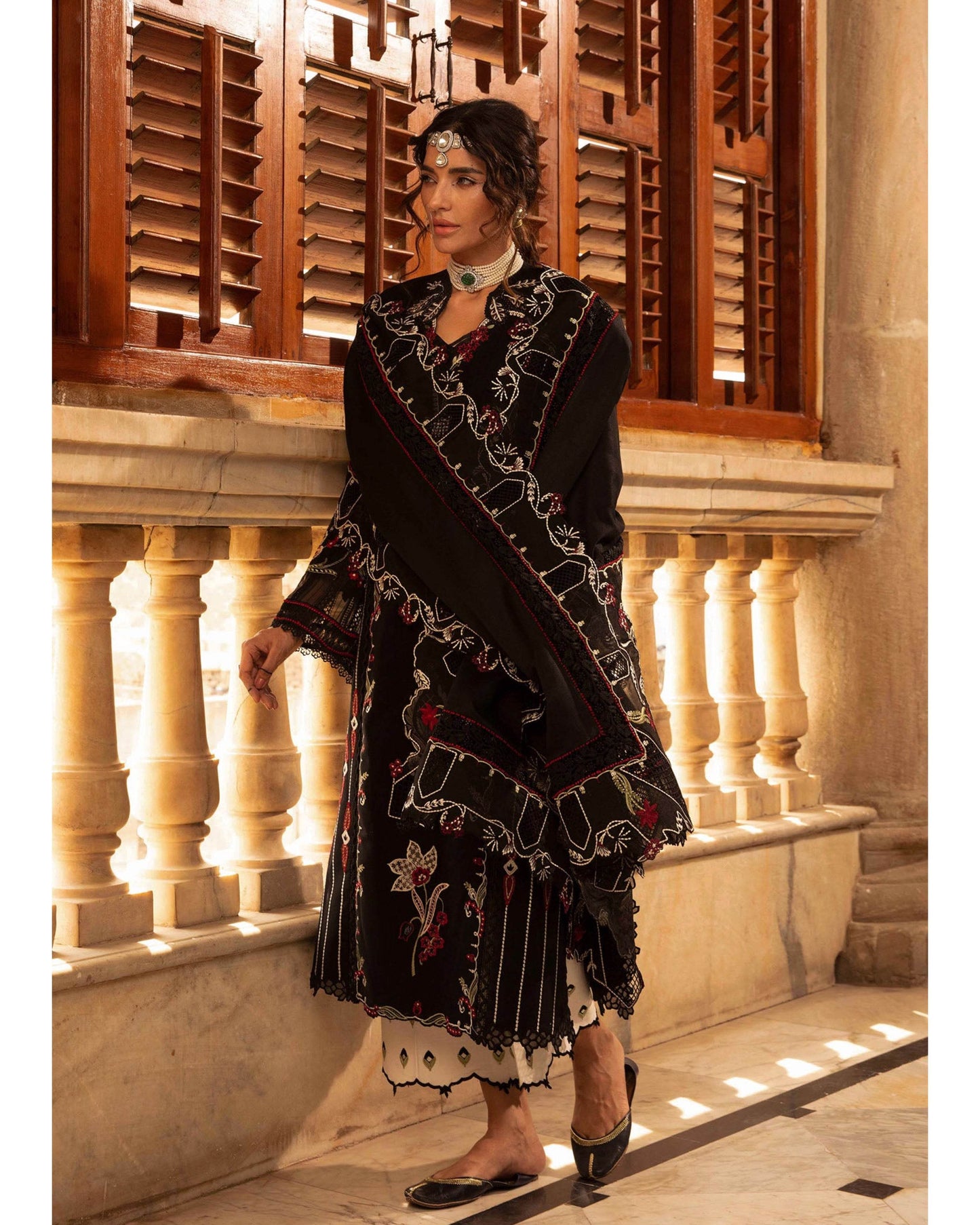 CRIMSON DHANAK UNSTITCHED EMB 3PC - City Cloth House