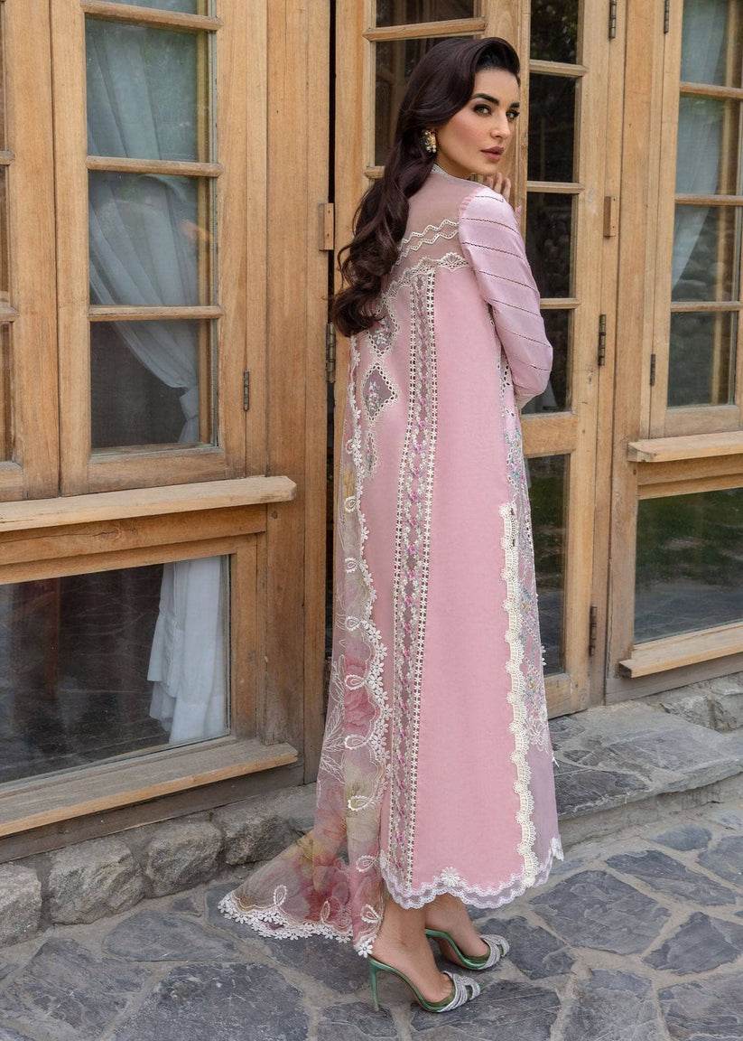 CRIMSON LAWN UNSTITCH EMB 3PC A FLORAL MESH-ROSE PINK (CSL-7B) - City Cloth House