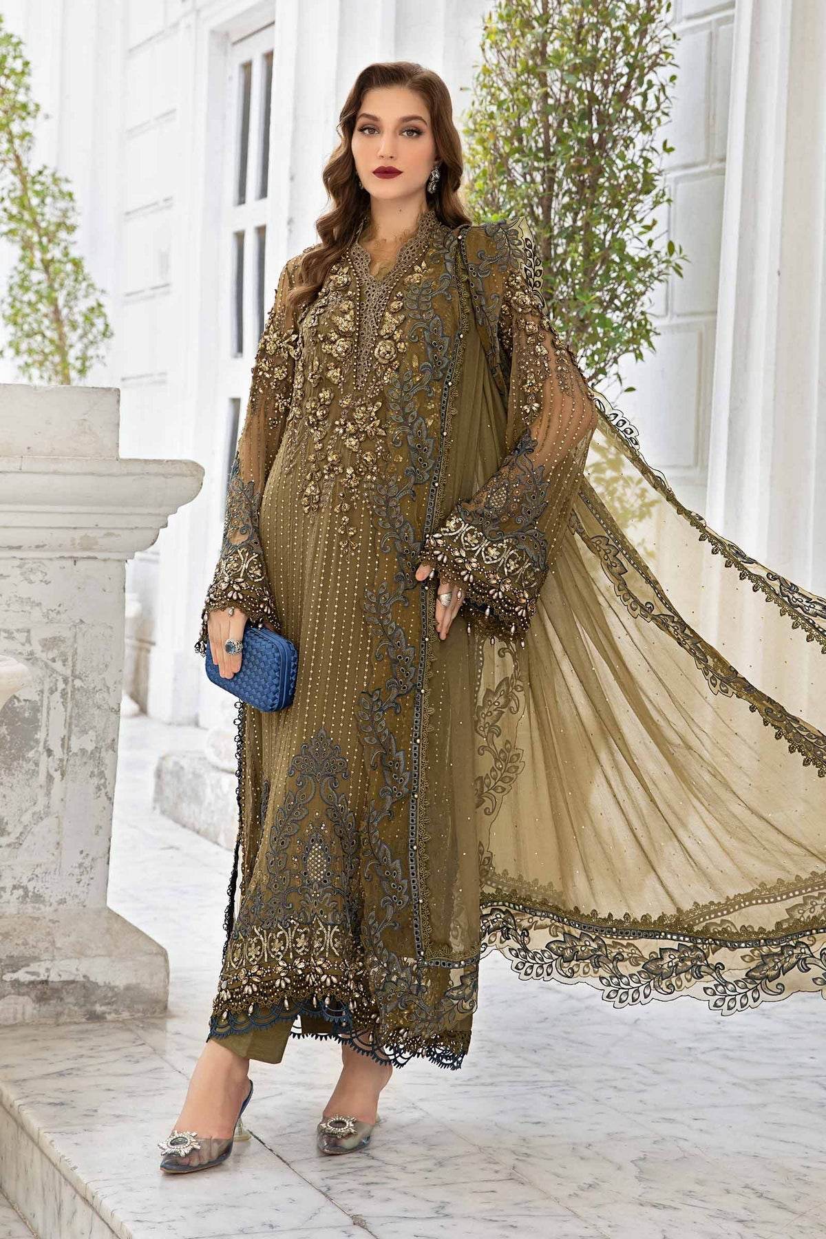 MARIA.B CHIFFON UNSTITCHED EMB SUIT - City Cloth House