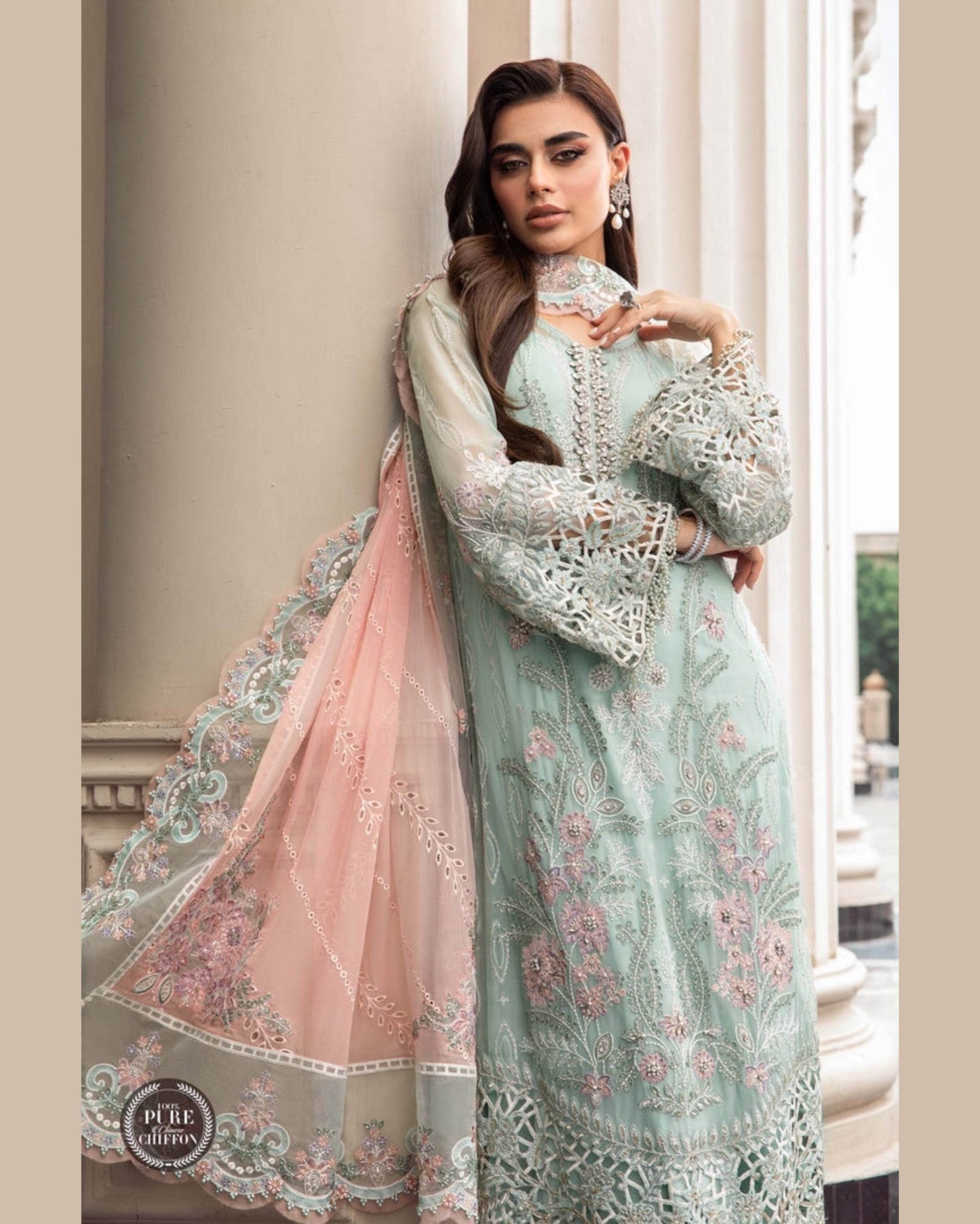 MARIA.B CHIFFON UNSTITCHED EMB SUIT - City Cloth House