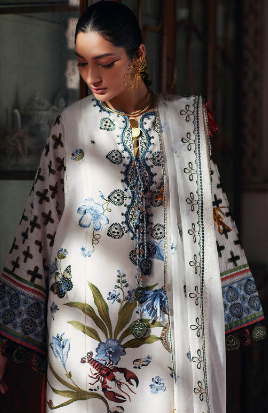 ELAF LAWN UNSTICH EMB 3PC AZUREH B EL25-4 B - City Cloth House
