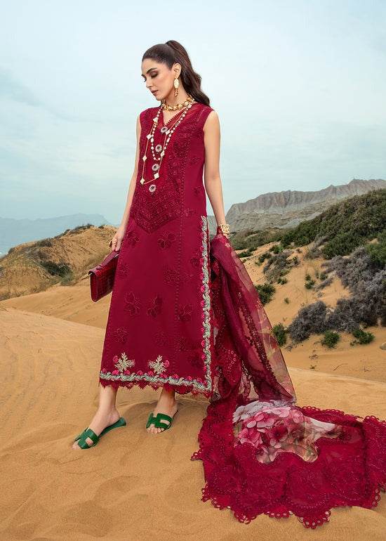 CRIMSON LAWN UNSTITCH EMB 3PC LILLIE DE JONG-CHERRY (3A) - City Cloth House