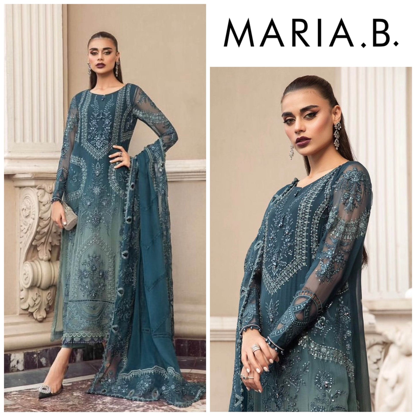 MARIA.B CHIFFON UNSTITCHED EMB SUIT - City Cloth House