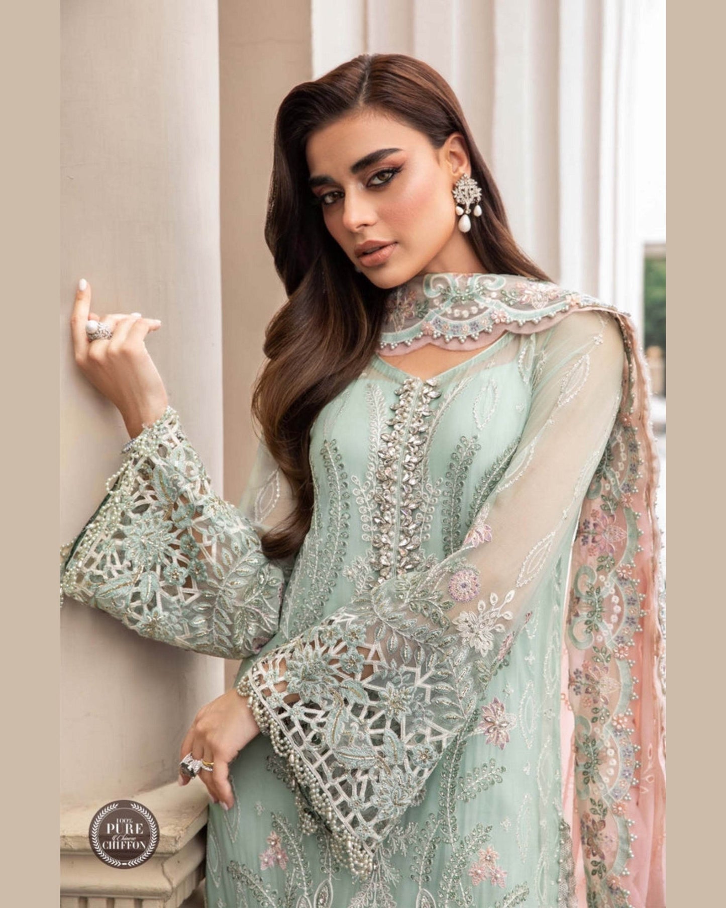 MARIA.B CHIFFON UNSTITCHED EMB SUIT - City Cloth House