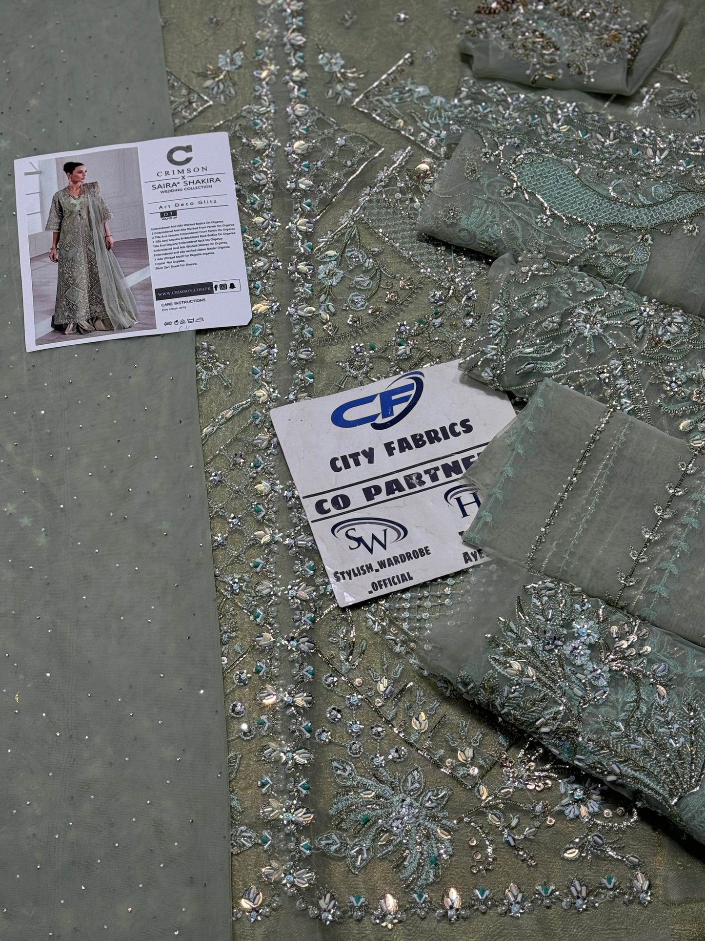 CRIMSON ORGANZA UNSTITCHED EMB SUIT - City Cloth House