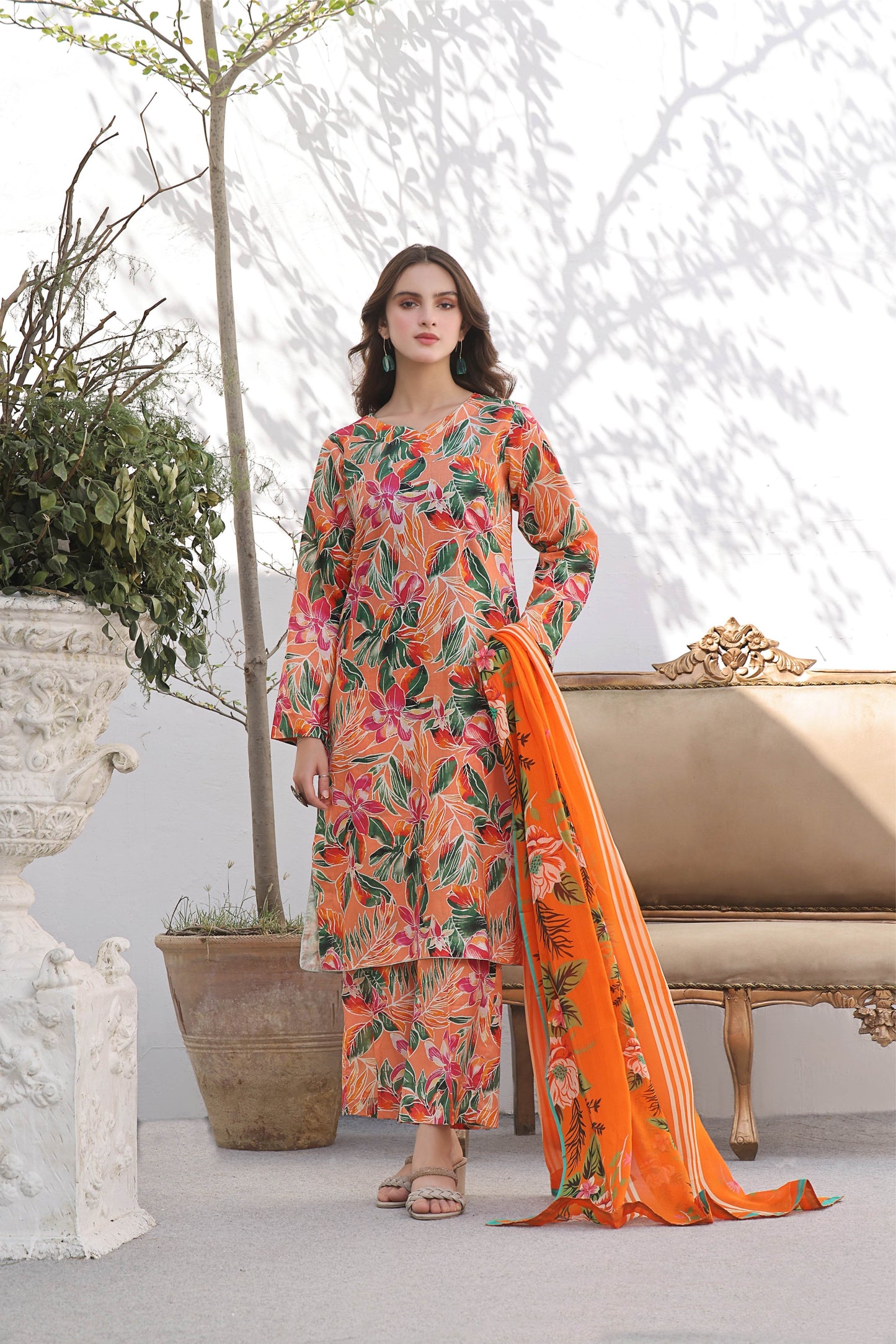 BAROQUE LAWN PRINTED UNSTICH 3PC - City Cloth House