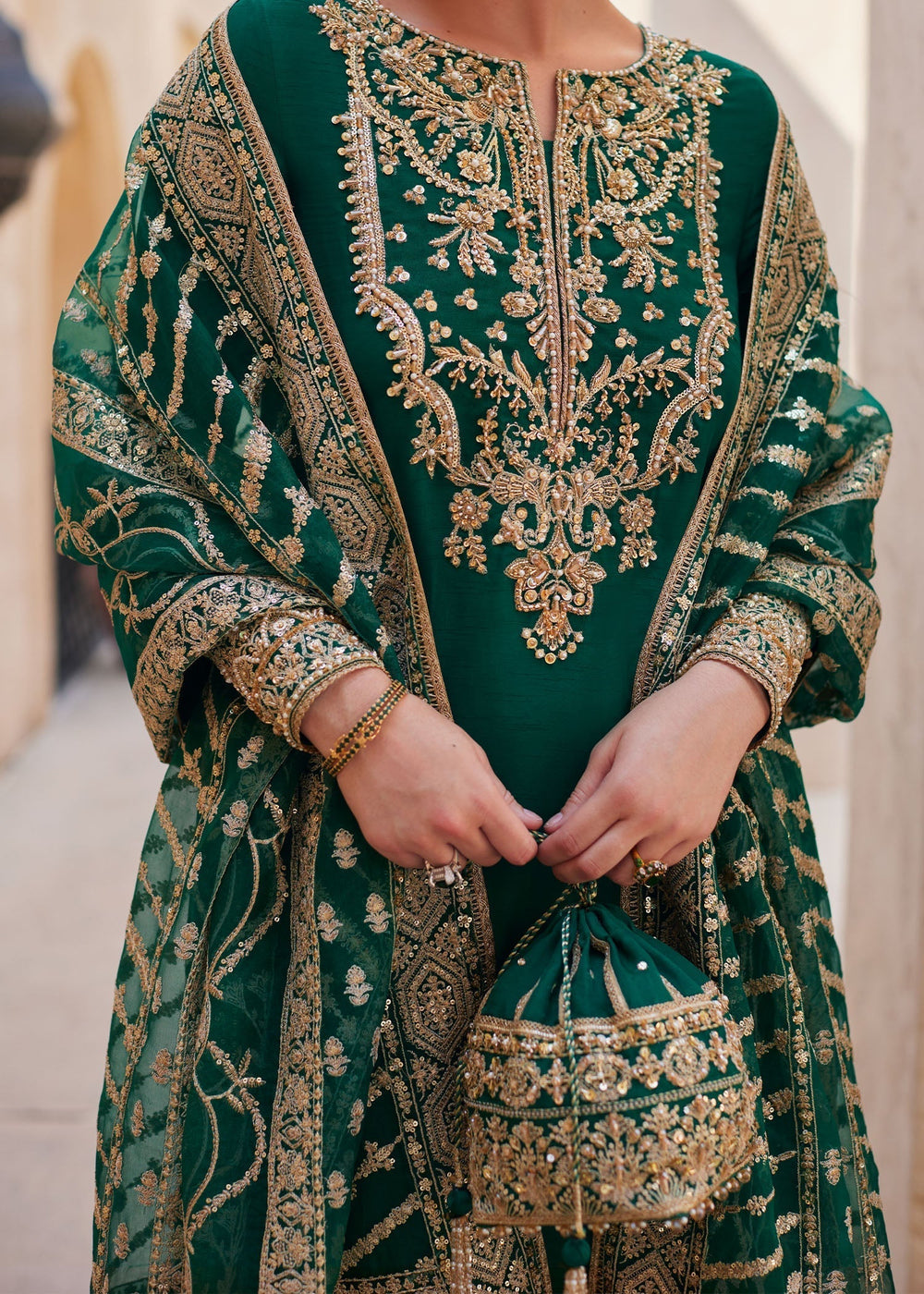 KANWAL MALIK KOREAN SILK UNSTITCHED EMB SUIT LAIRA