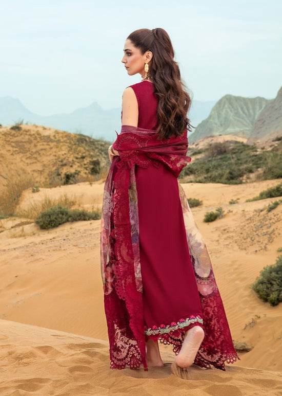CRIMSON LAWN UNSTITCH EMB 3PC LILLIE DE JONG-CHERRY (3A) - City Cloth House