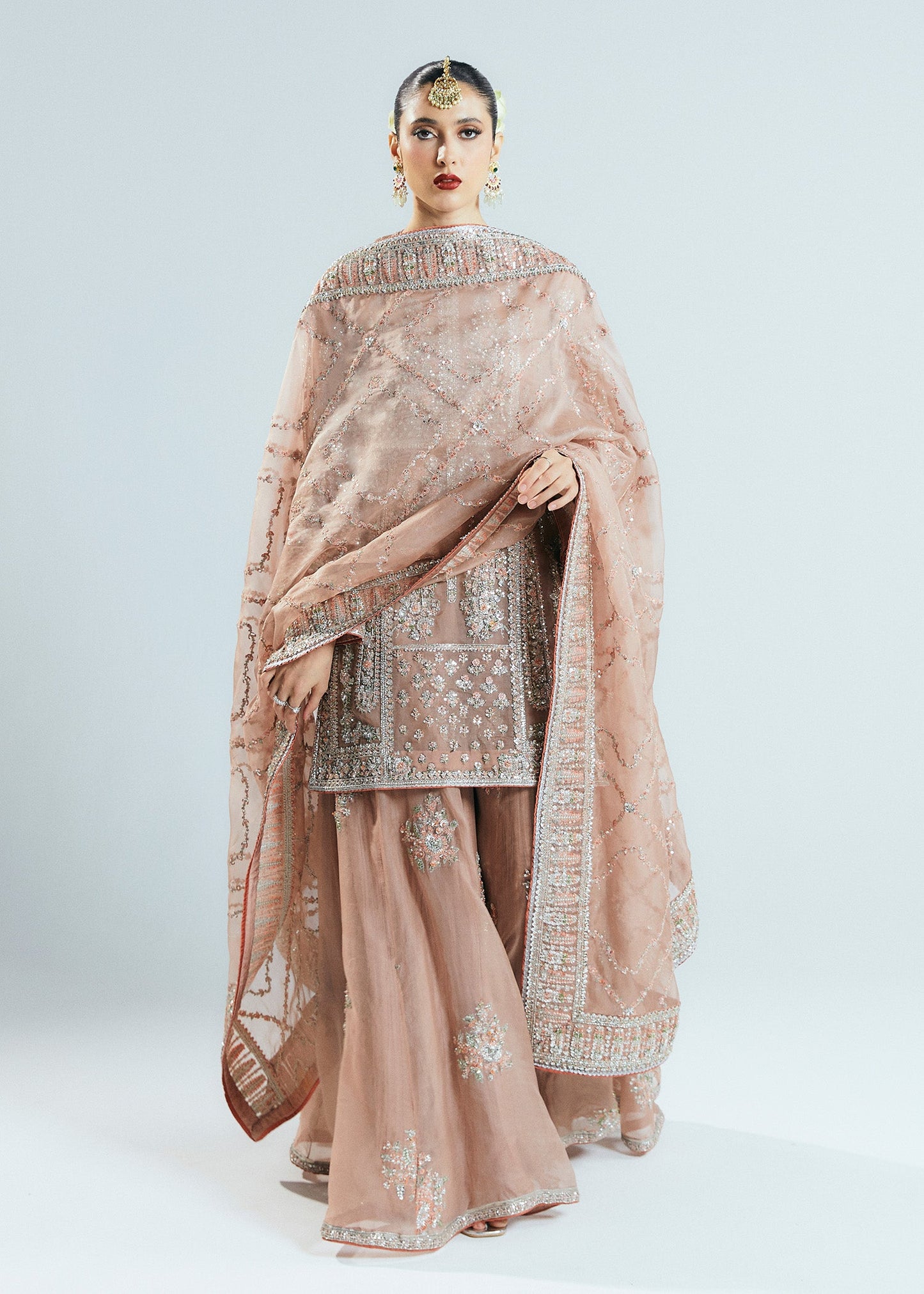 HUSSAIN REHAR ORGANZA UNSTITCHED EMB DUNE SUIT