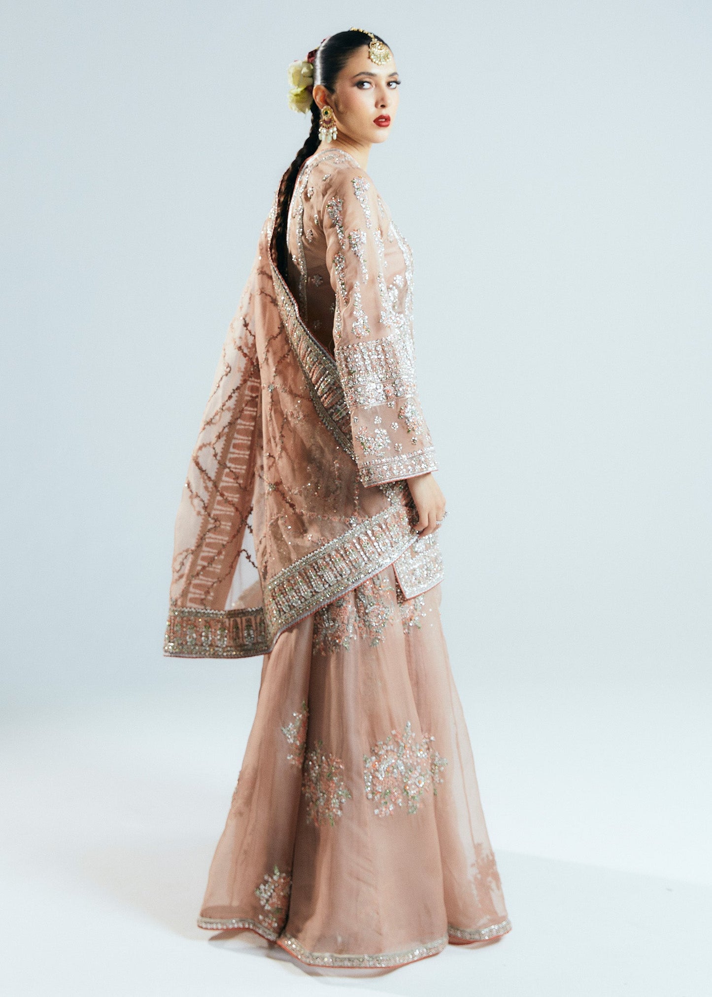 HUSSAIN REHAR ORGANZA UNSTITCHED EMB DUNE SUIT