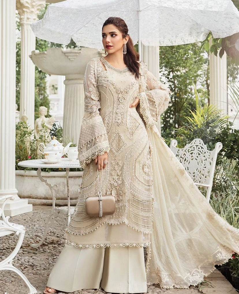 MARIA.B CHIFFON UNSTITCHED EMB SUIT - City Cloth House