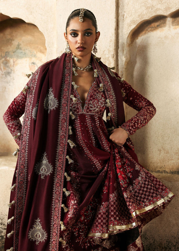 HUSSAIN REHAR RAW SILK UNSTITCHED EMB SUIT GULNAR