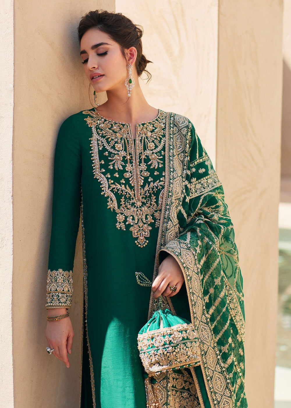 KANWAL MALIK KOREAN SILK UNSTITCHED EMB SUIT LAIRA