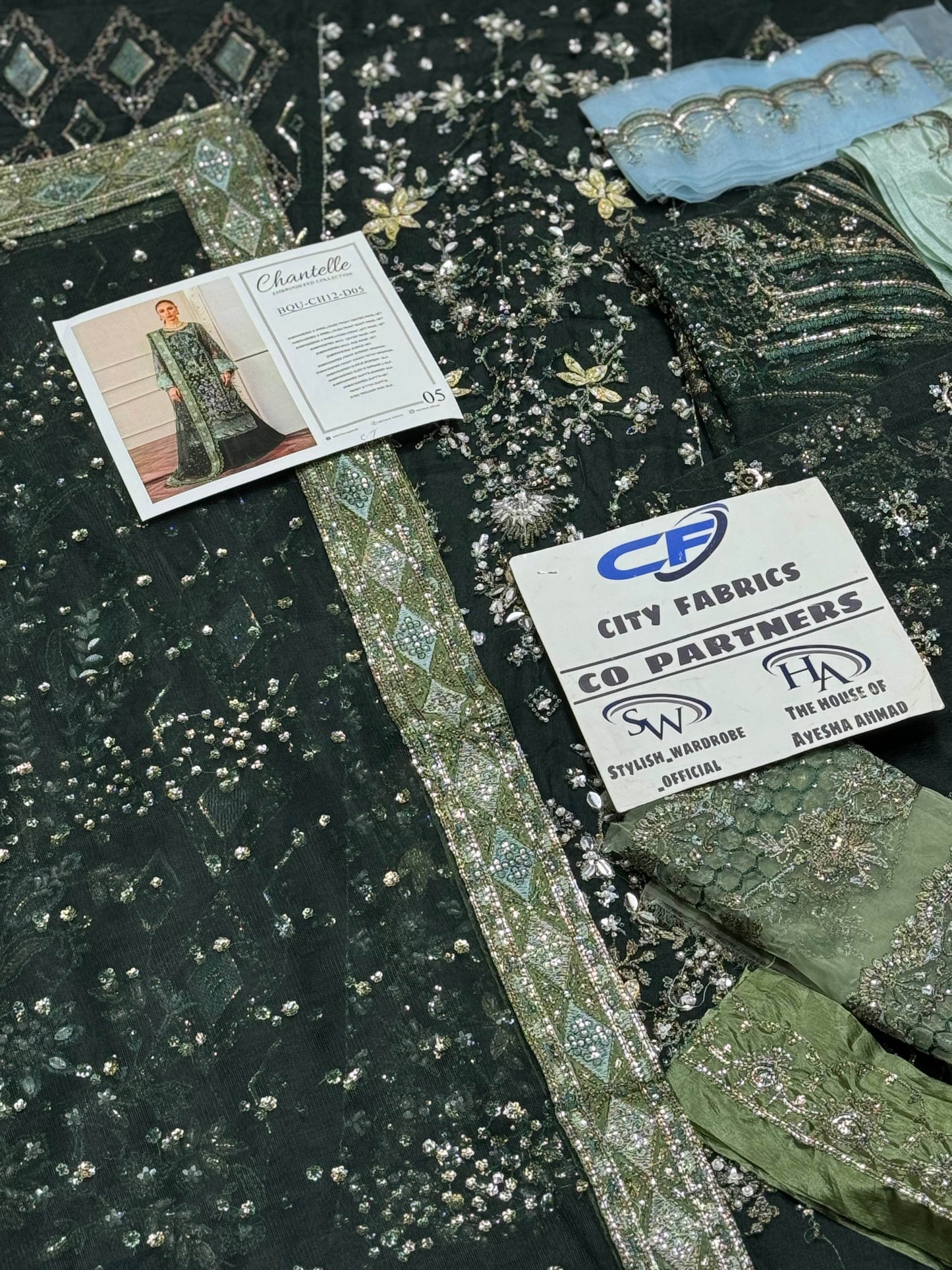 BAROQUE NET UNSTITCHED EMB SUIT - City Cloth House