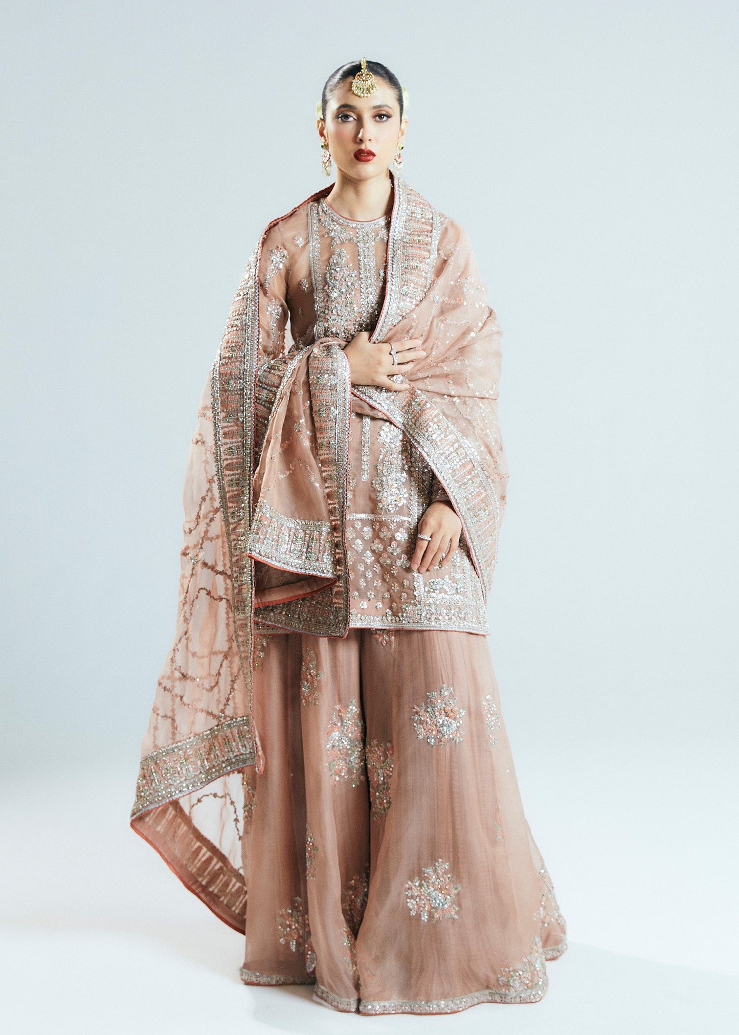 HUSSAIN REHAR ORGANZA UNSTITCHED EMB DUNE SUIT