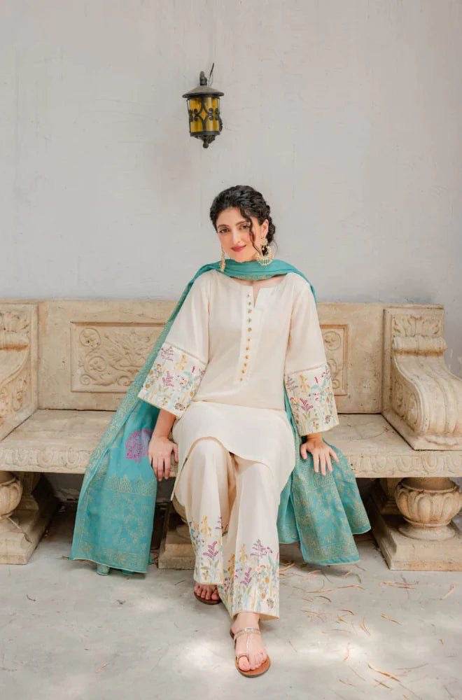 ASLING DHANAK UNSTITCHED EMB 3PC - City Cloth House