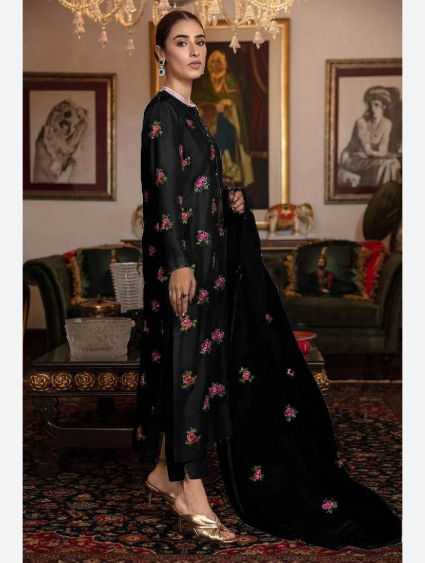 RAW SILK UNSTICH EMBROIDERED 3PC - City Cloth House