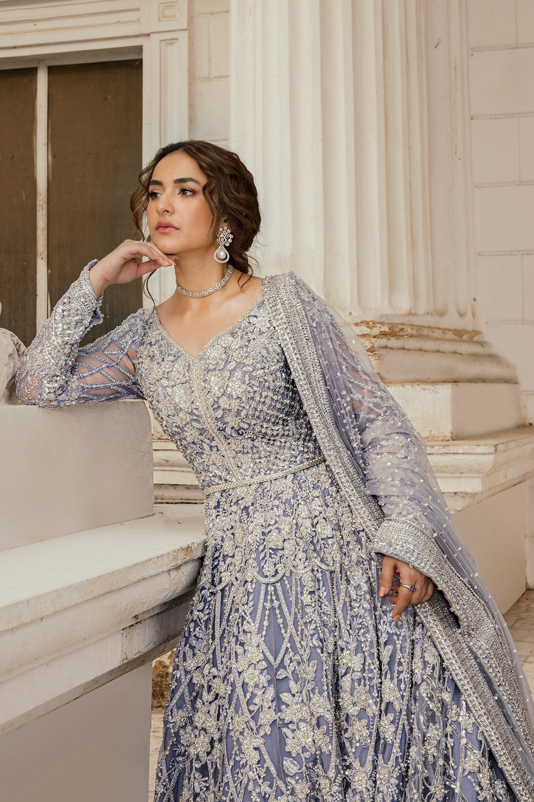 ERUM KHAN ORGANZA UNSTITCHED EMB IRIS MAXI