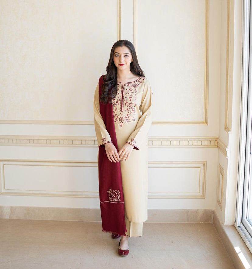 ASLING DHANAK UNSTITCHED EMB 3PC - City Cloth House
