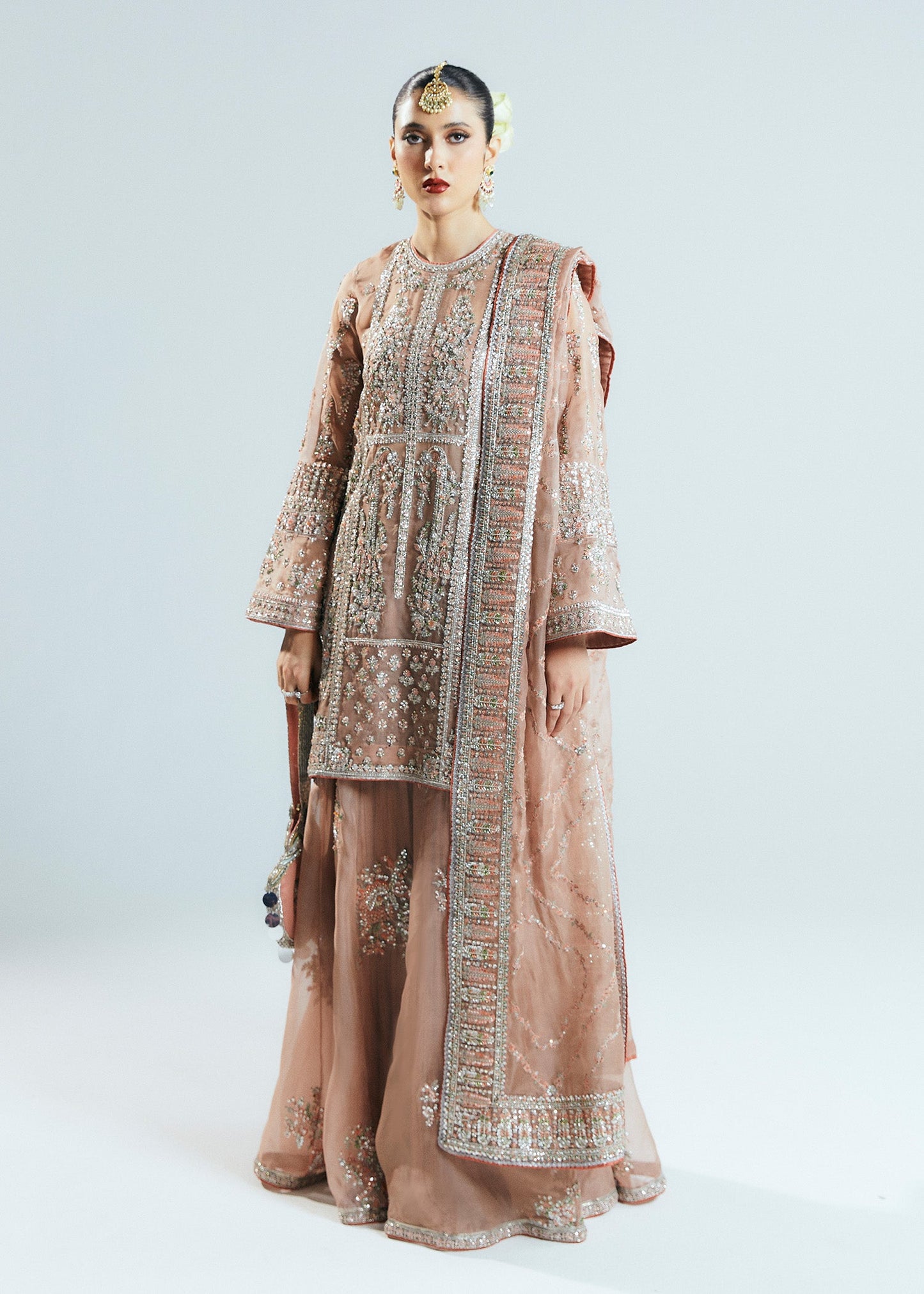 HUSSAIN REHAR ORGANZA UNSTITCHED EMB DUNE SUIT