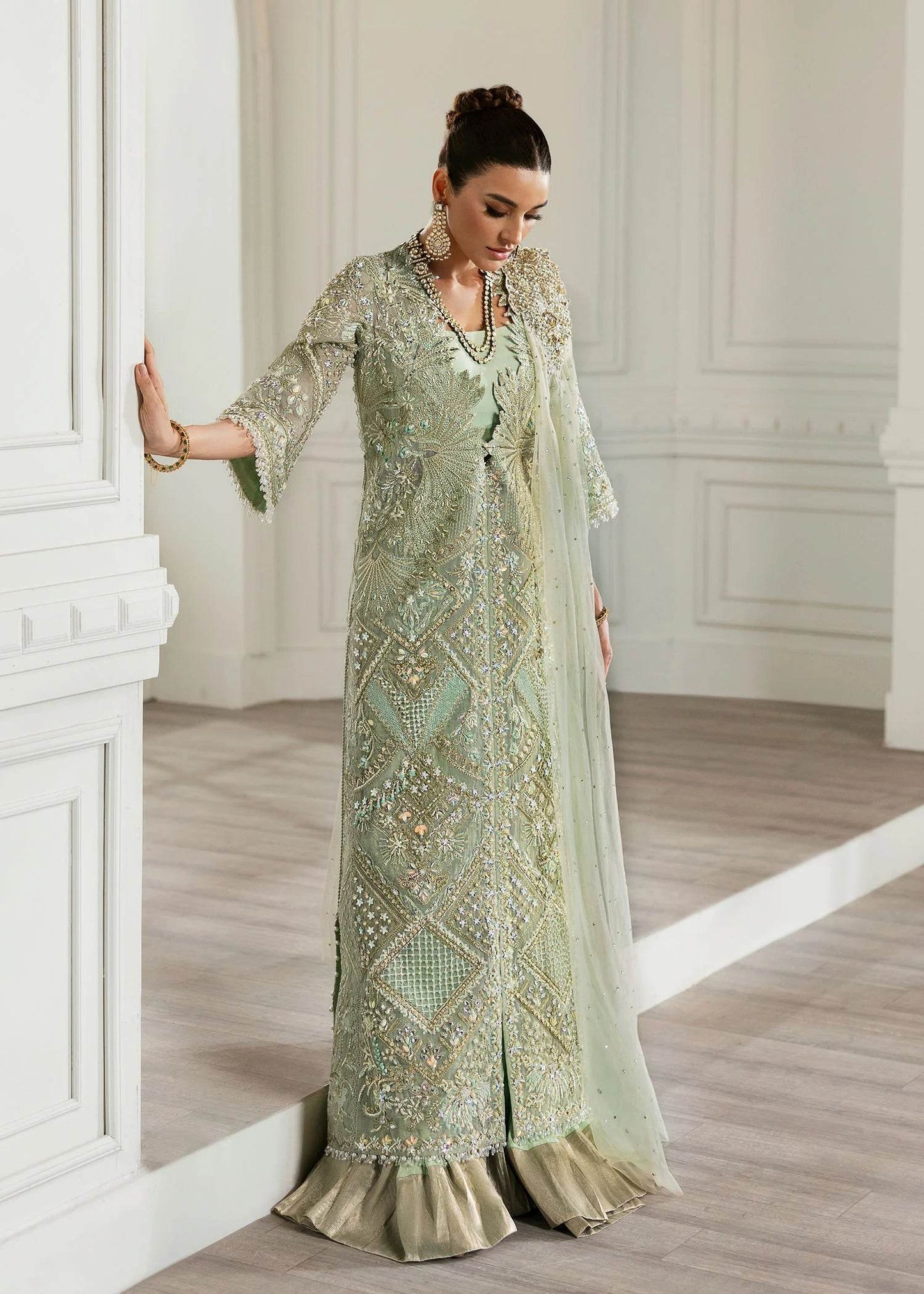 CRIMSON ORGANZA UNSTITCHED EMB SUIT - City Cloth House