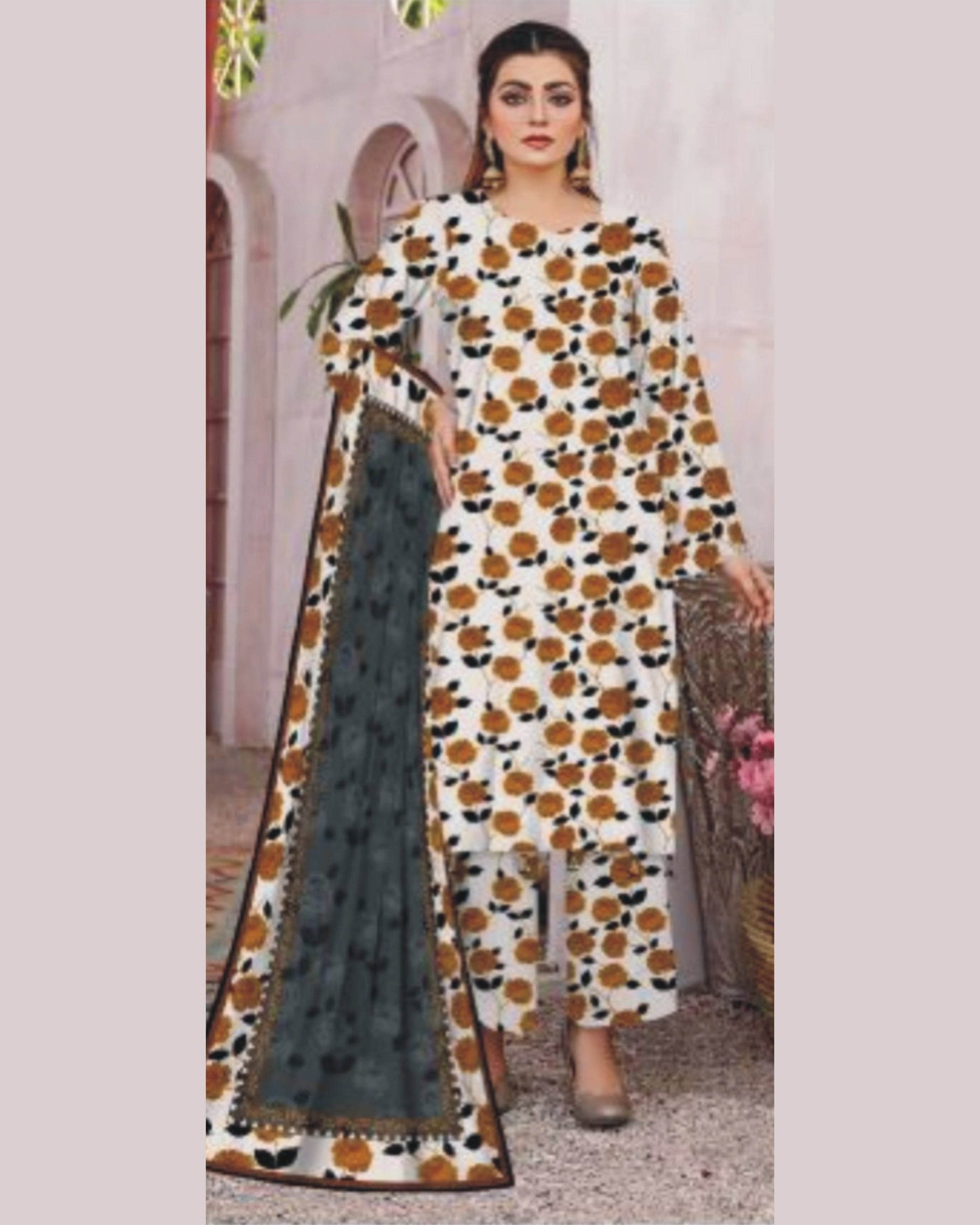 BAROQUE LAWN PRINTED UNSTICH 3PC - City Cloth House