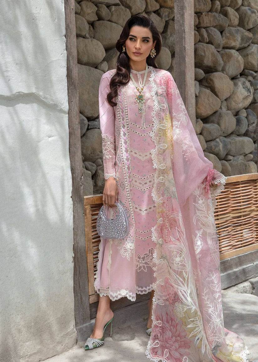 CRIMSON LAWN UNSTITCH EMB 3PC A FLORAL MESH-ROSE PINK (CSL-7B) - City Cloth House