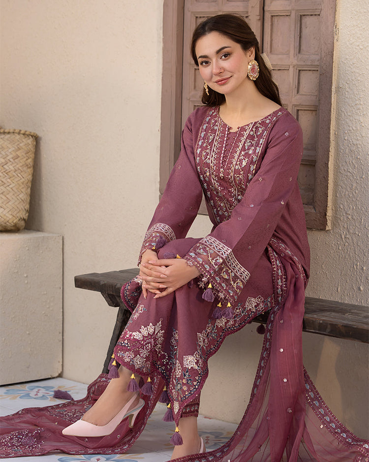 QALAMKAR DHANAK UNSTITCHED EMB 3PC