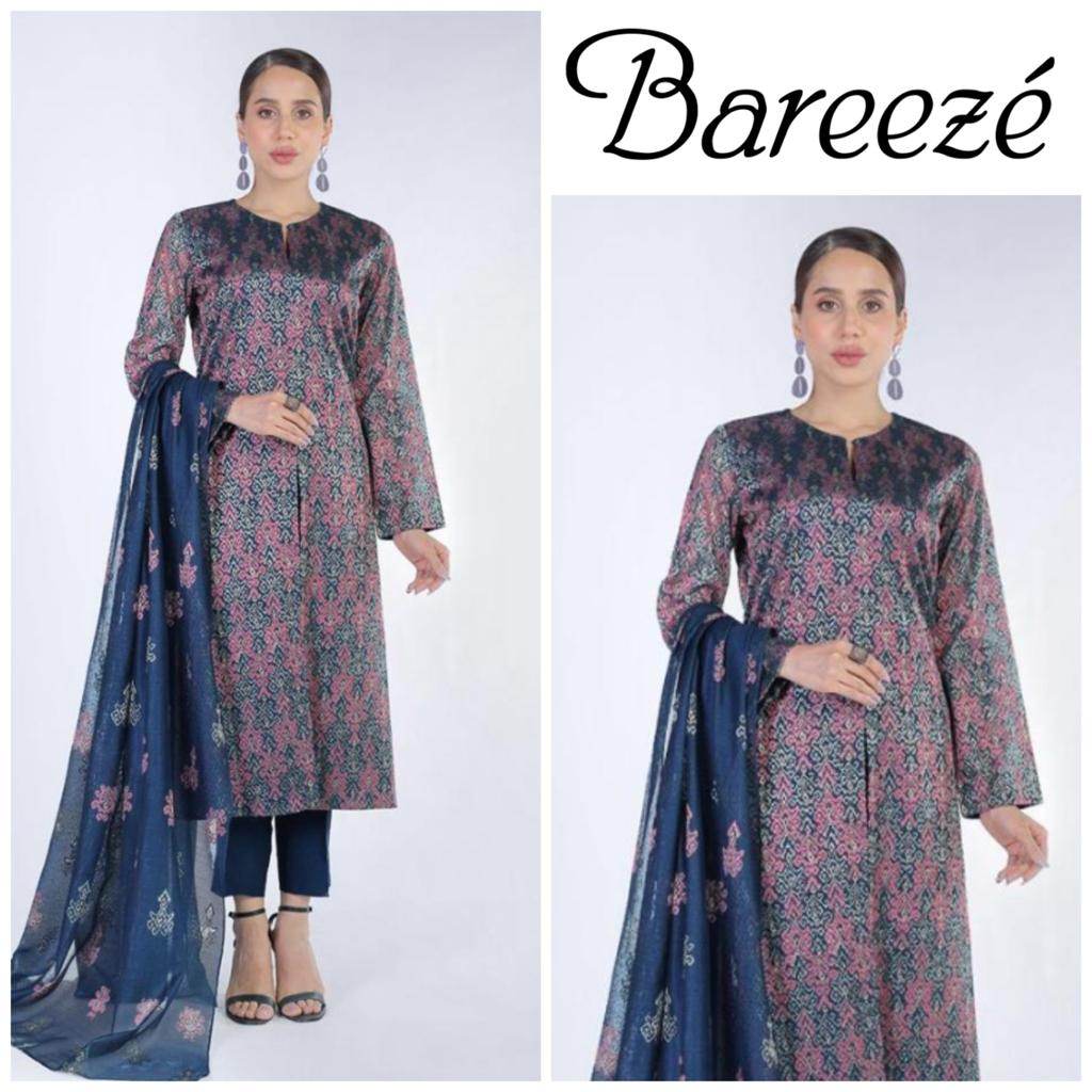 BAREEZA KHAADI NET UNSTITCHED EMB SUIT - City Cloth House