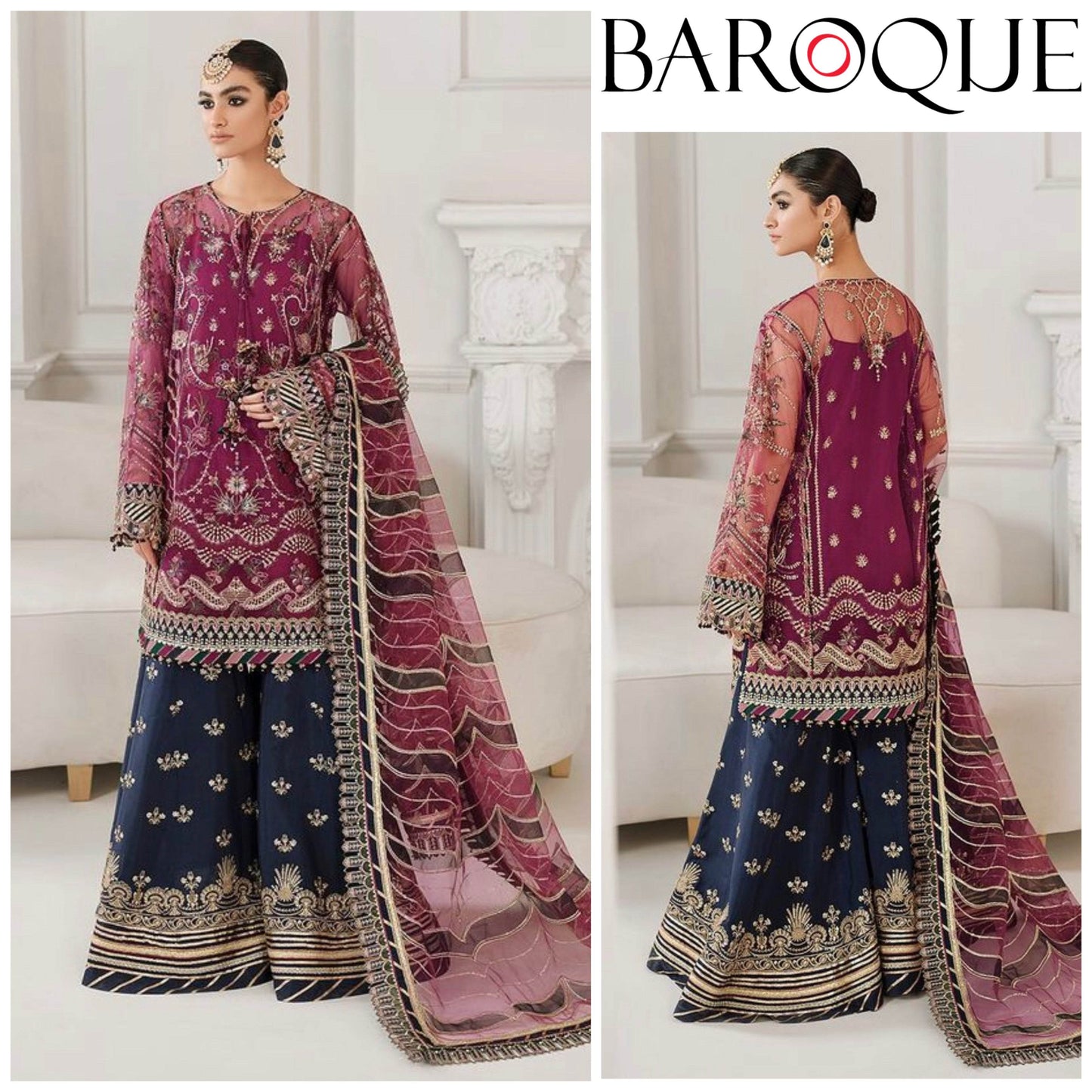 BAROQUE NET UNSTITCHED EMB SUIT - City Cloth House