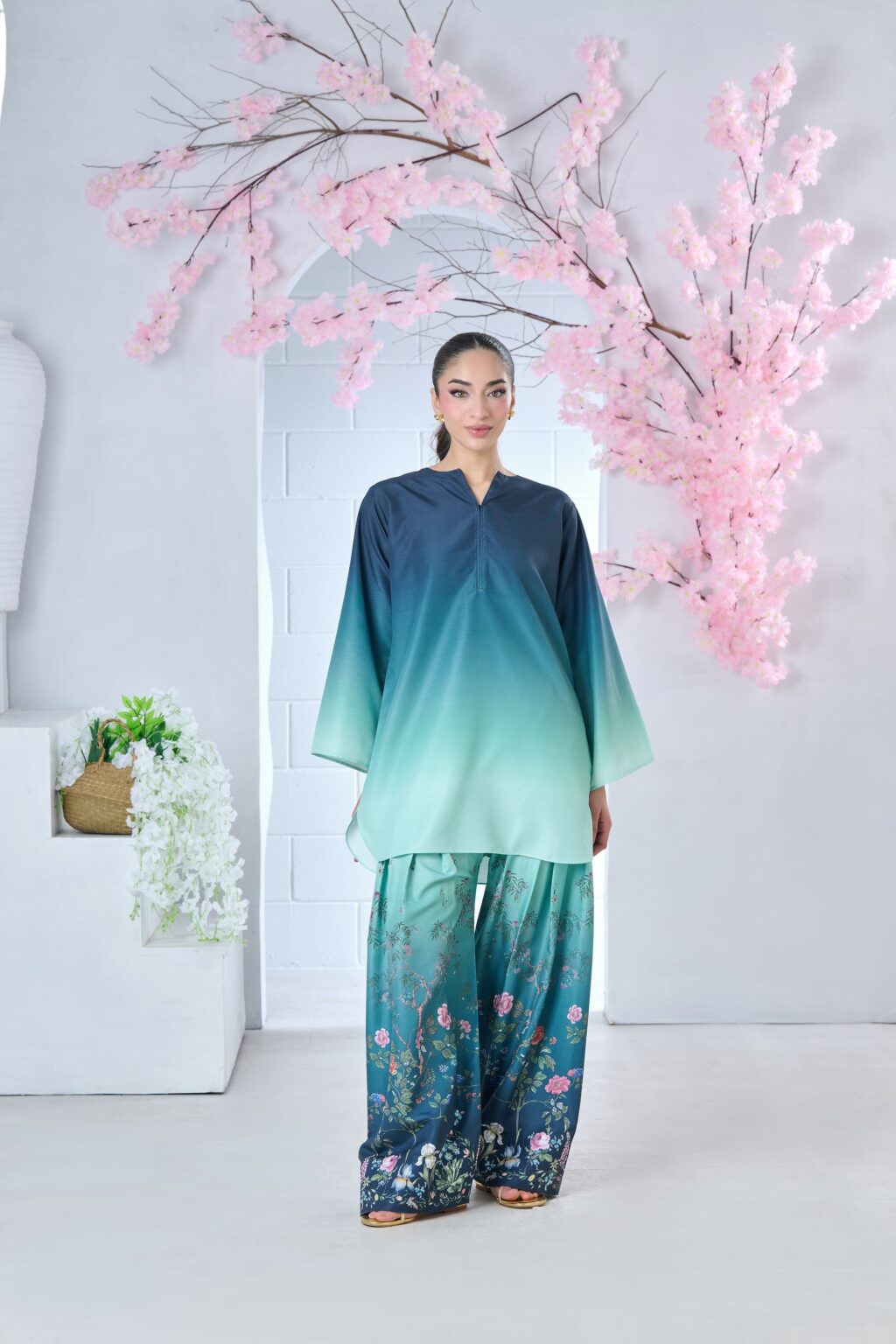 Cyanic | Printed Unstitched Shamoz silk 3pc