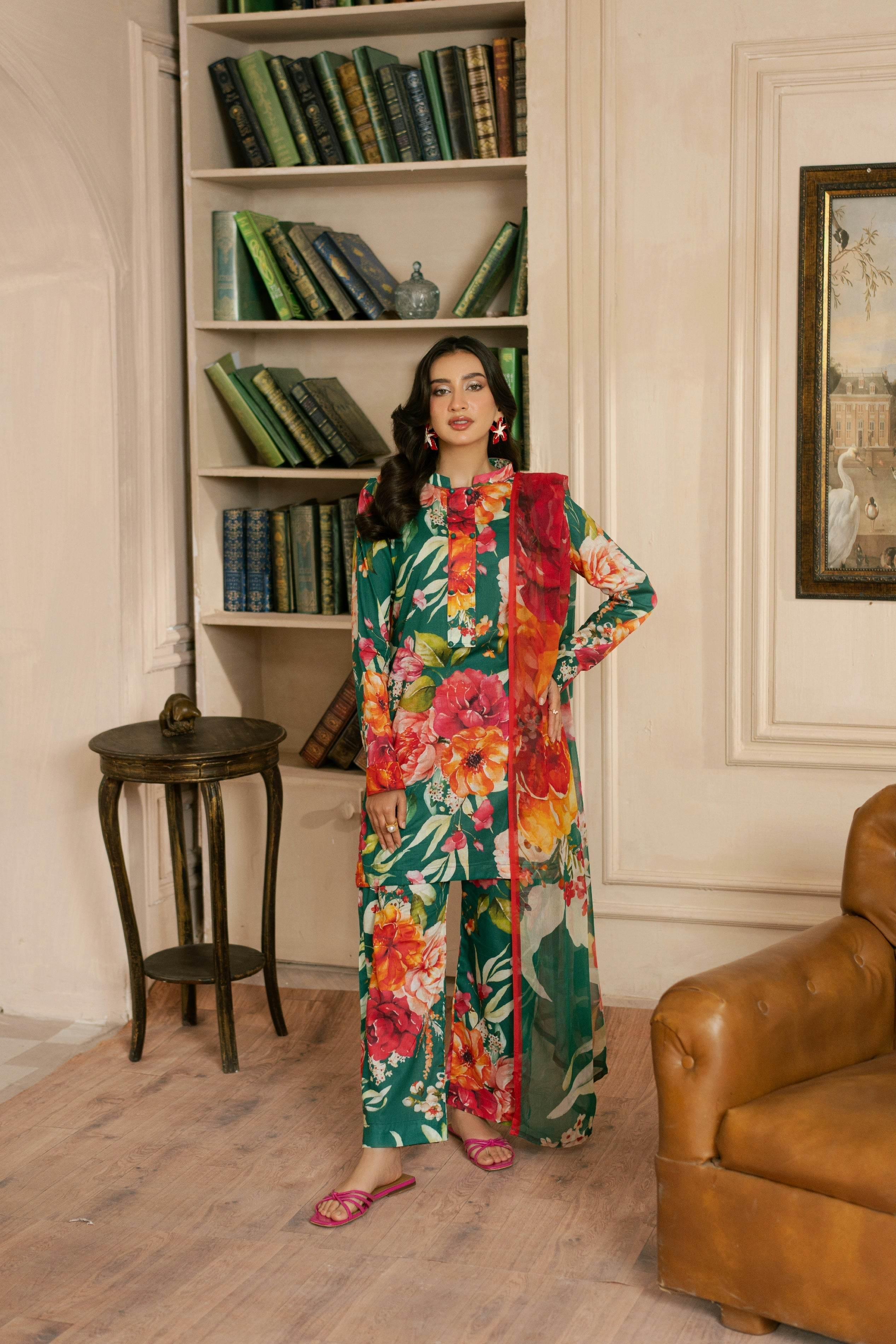 BAROQUE LAWN PRINTED UNSTICH 3PC - City Cloth House