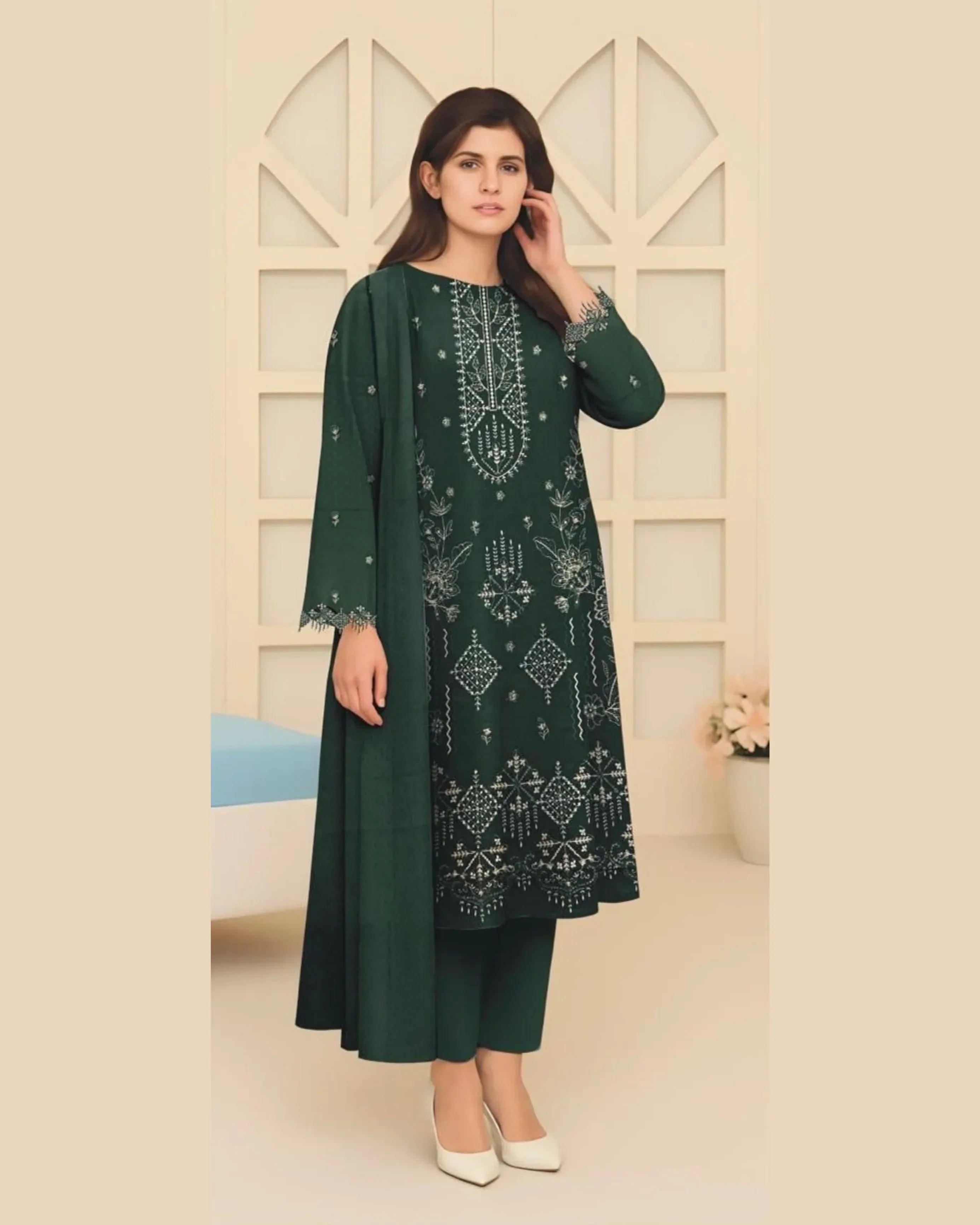 MIRAAL VOL#1 DHANAK UNSTITCHED EMB 3PC - City Cloth House