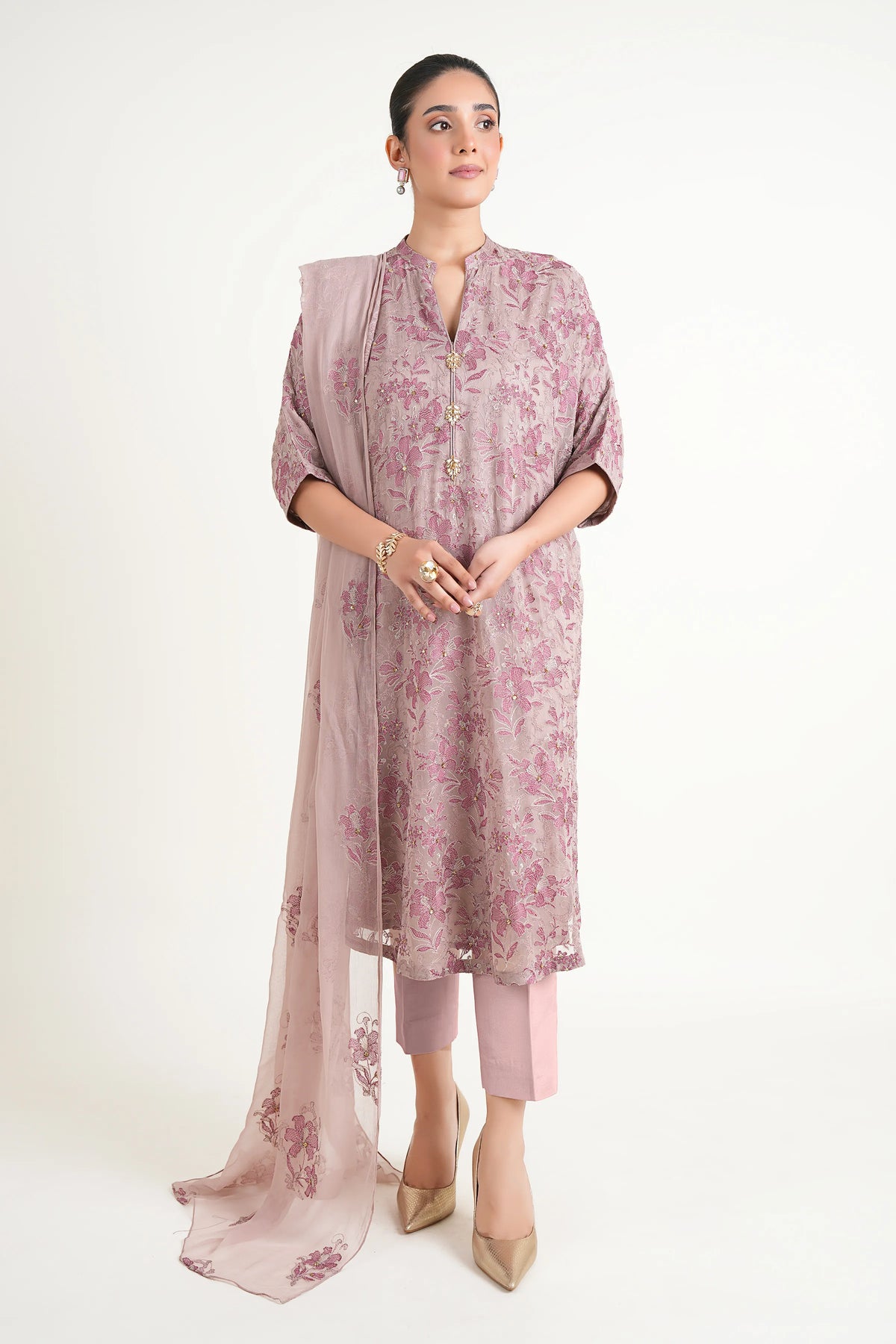 BAREEZE CHIFFON UNSTITCHED EMB NIGHTY QUEEN SUIT