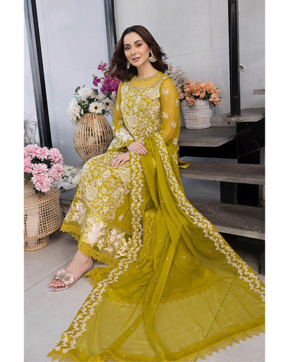 AZURE LAWN LUXURY UNSTITCHED EMB 3PC - City Cloth House